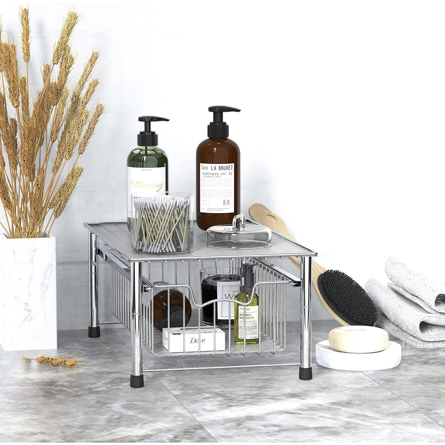 Cesta Apilable Simple Houseware de Metal Cromo 42.7x27.7x19.1cm