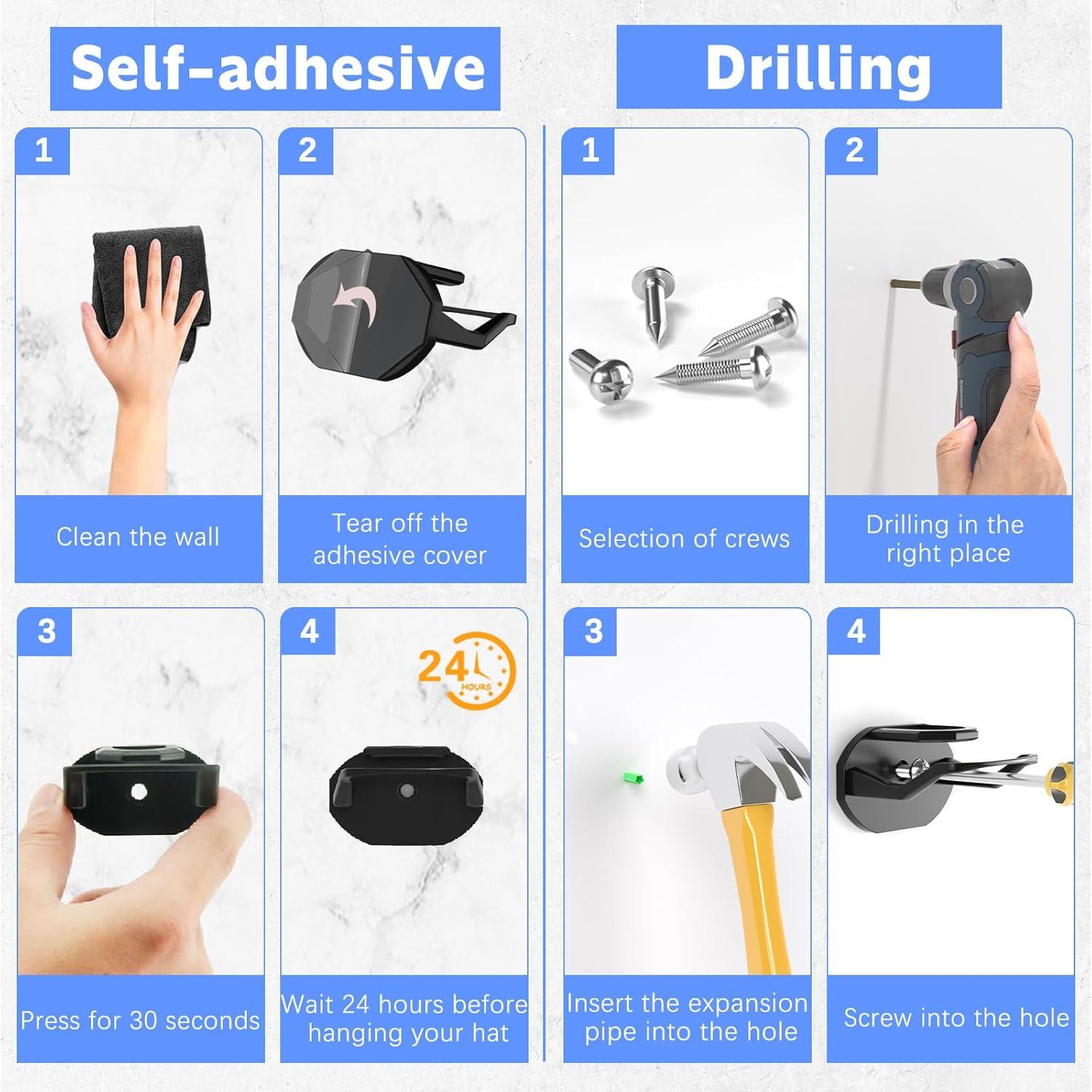 Ganchos Adhesivos para Sombreros Niunuerga 16 Paquete Negro