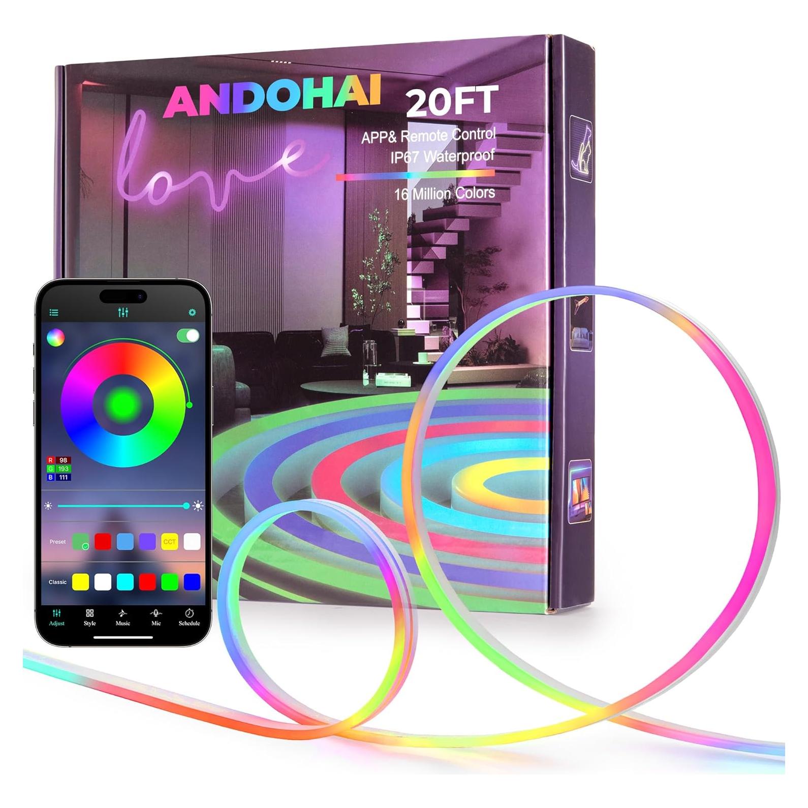 Luces de Neón LED 20FT ANDOHAI RGB Control Remoto App