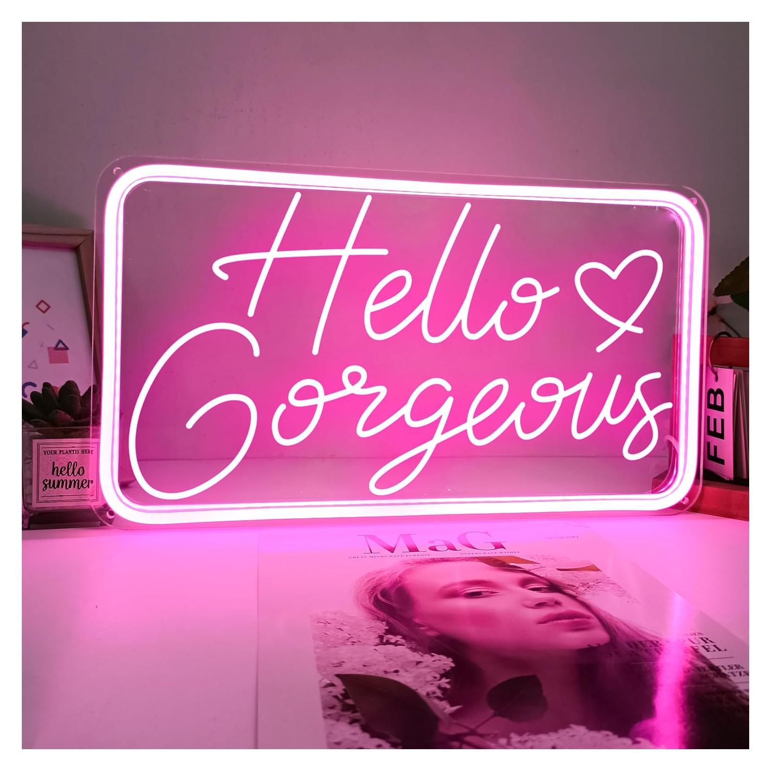 Señal de Neón Rosa Hola Hermosa WELLTODO 40.5x22.2cm LED