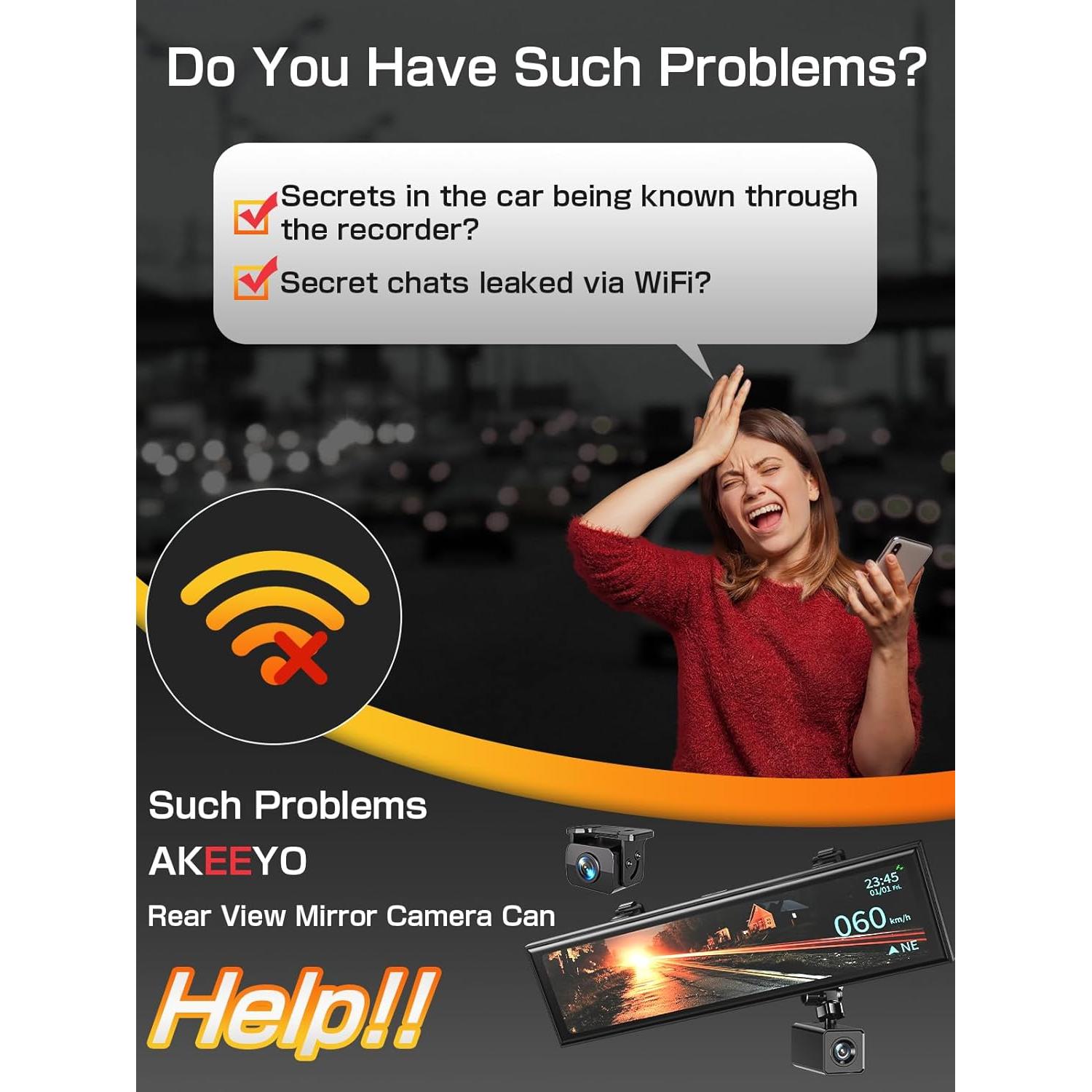 Cámara de Espejo Retrovisor AKEEYO NV-X 12" con GPS y Visión Nocturna