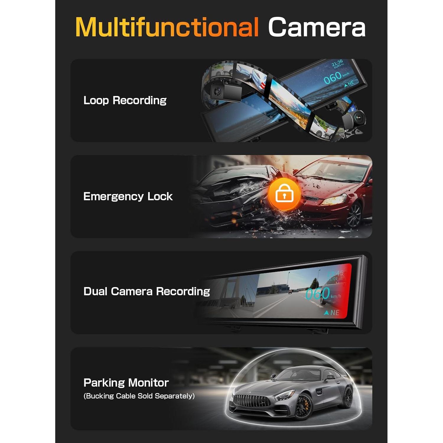 Cámara de Espejo Retrovisor AKEEYO NV-X 12" con GPS y Visión Nocturna