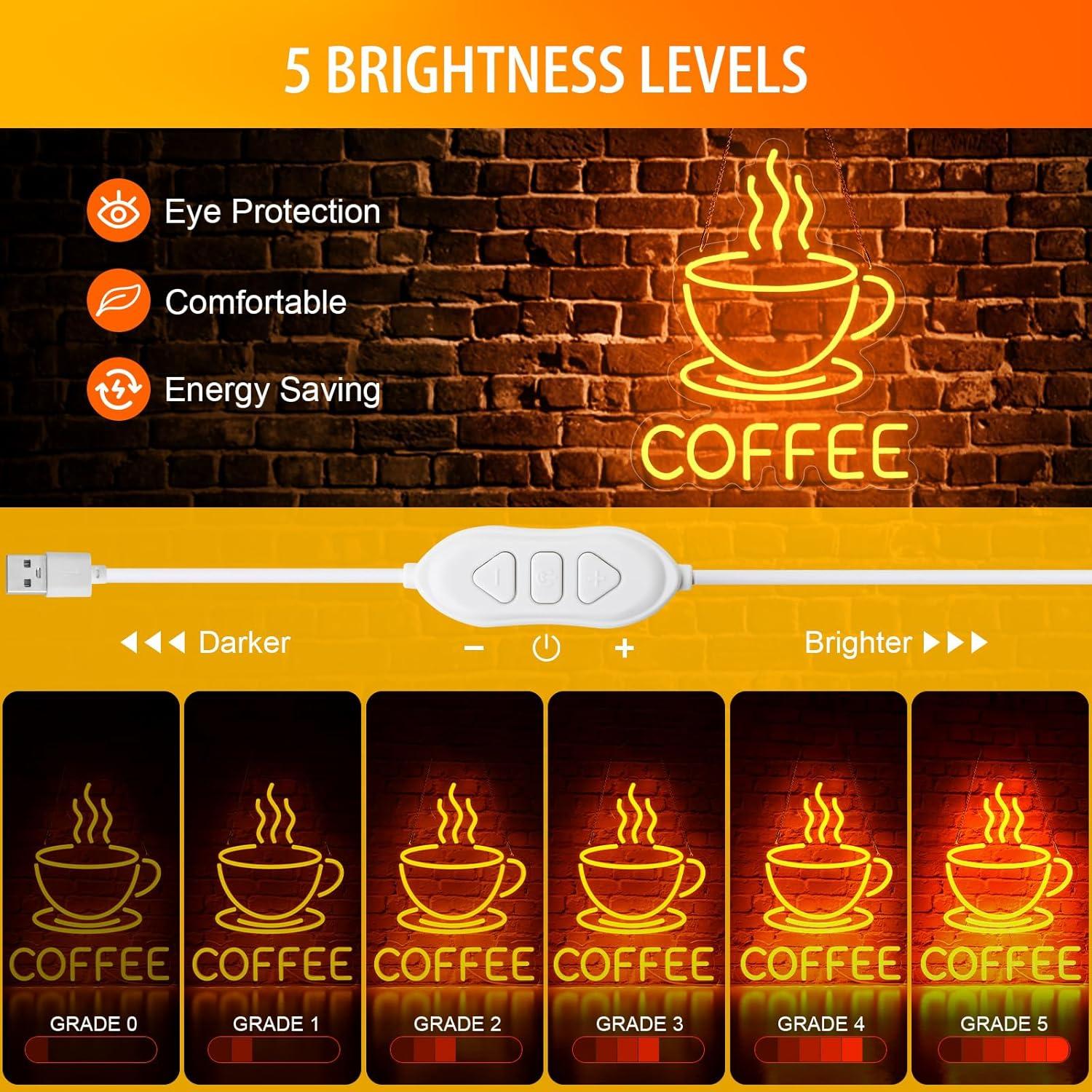 Luz de Neón de Café Basaneon Dimmable USB 15.7x32.5cm