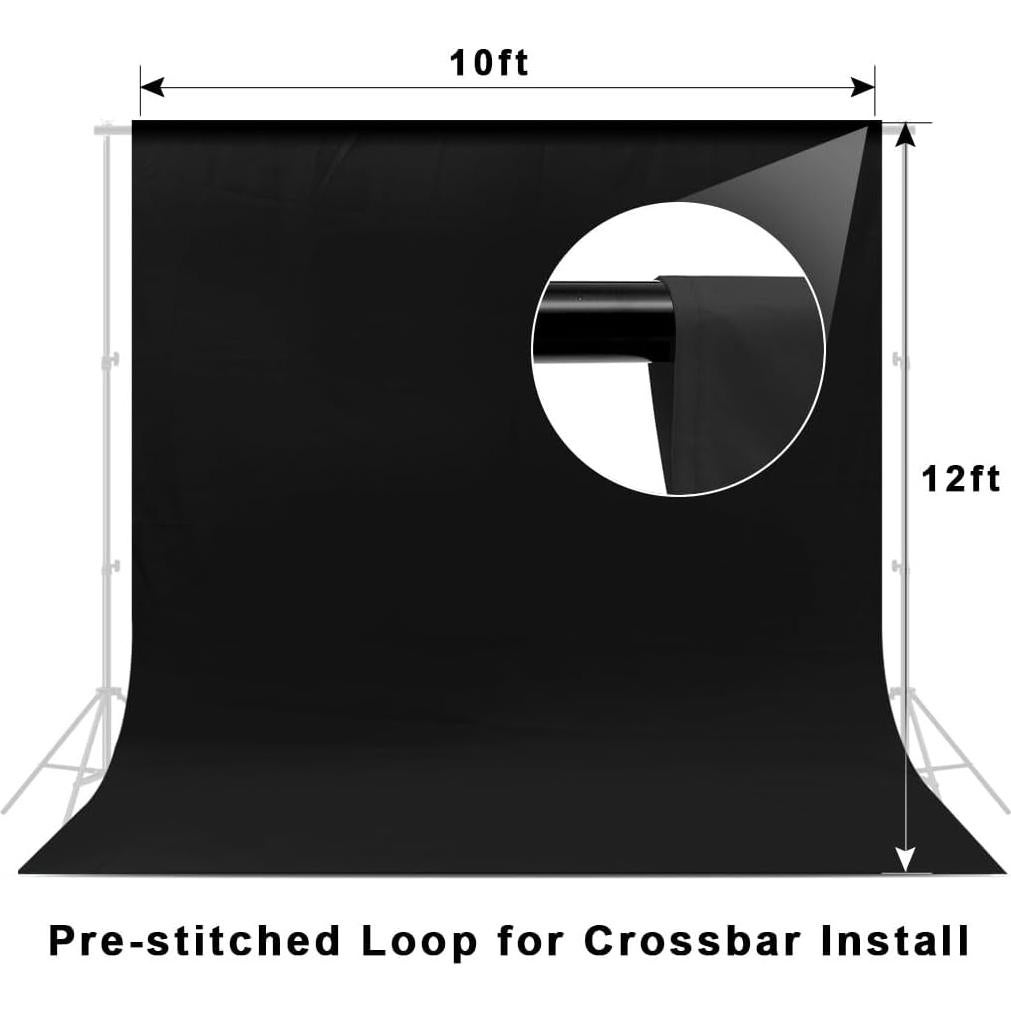 10X12ft Black Backdrop, LCUIRC Photo Backdrop Curtain Polyester Background for Portraits Pet Photoshoot and Birthday Party Halloween Decoration