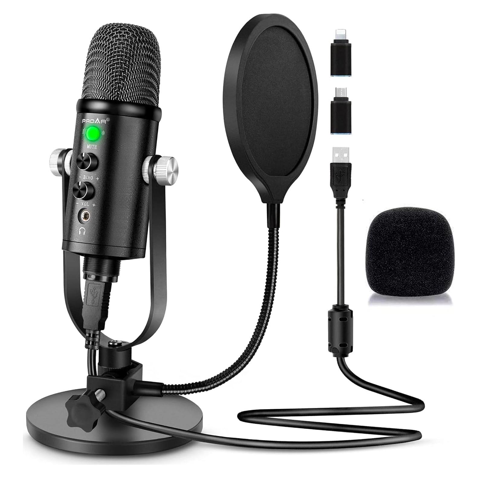 Professional USB Microphone Kit - Plug&Play Studio Mic with Stand for Podcast, Gaming, Online Chatting, Videos, Voice Overs, Streaming