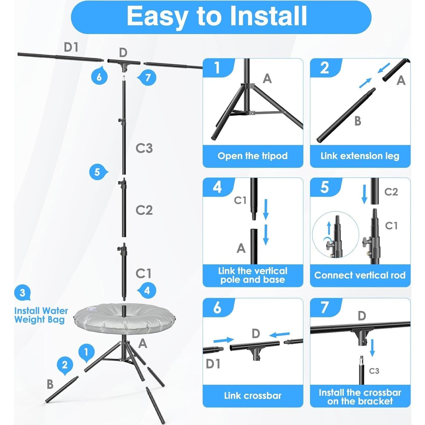 Soporte de Fondo Ajustable EMART 2.59x1.52m con Bolsa de Agua