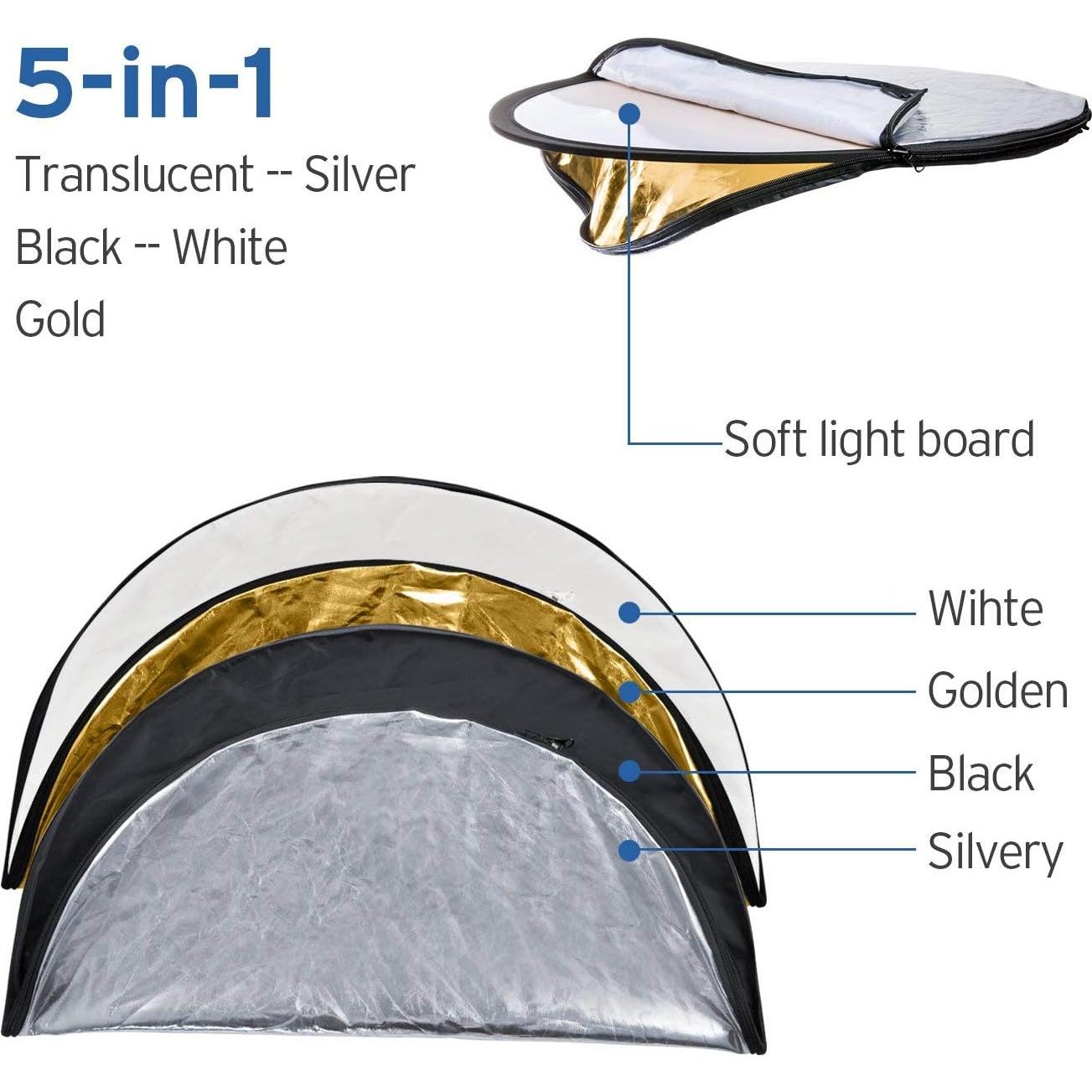 Reflector de Fotografía 5-en-1 Etekcity 60cm Plegable con Bolsa