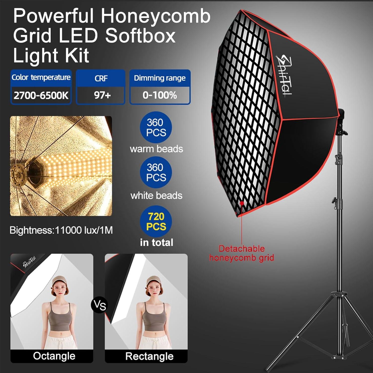 Kit de Iluminación Softbox Octagonal 95 cm 110W LED SHIRTAL