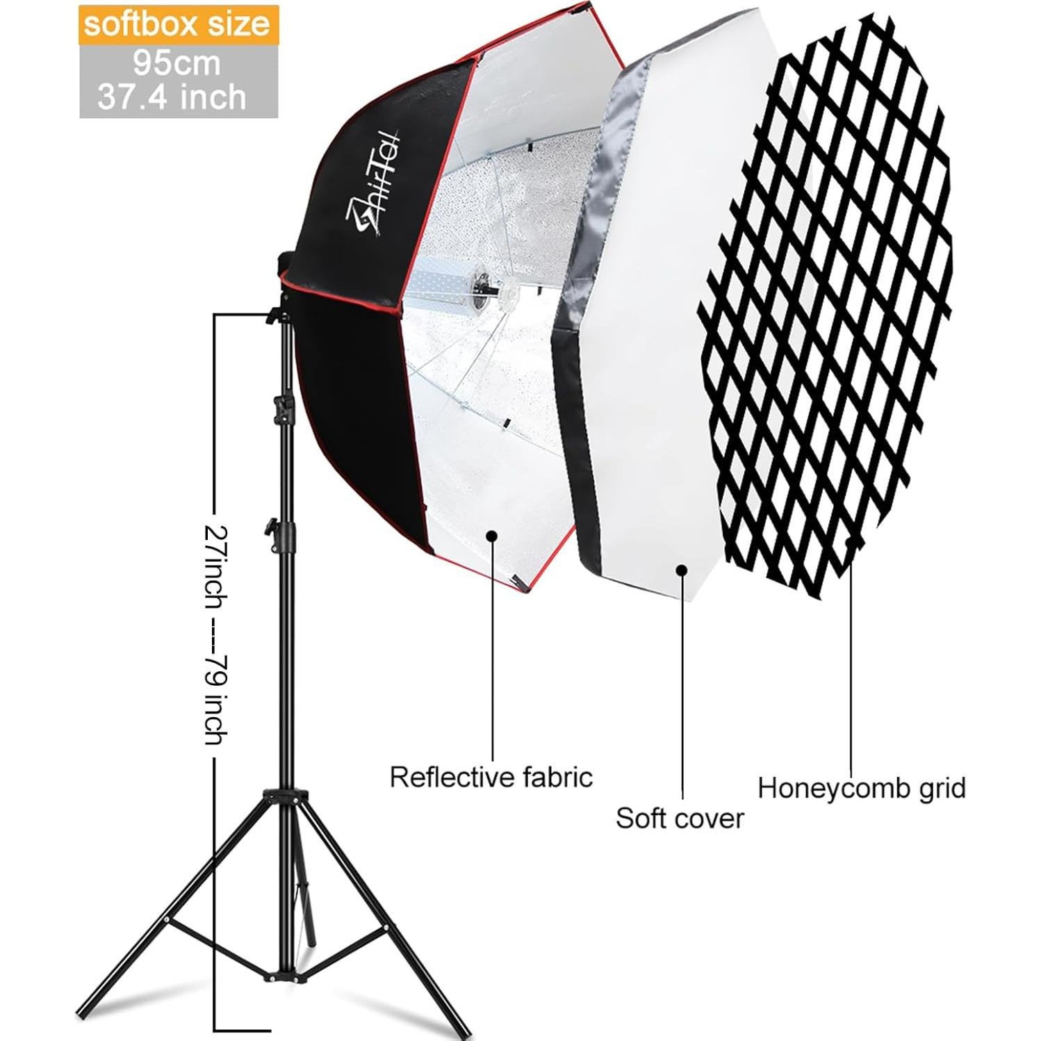 Kit de Iluminación Softbox Octagonal 95 cm 110W LED SHIRTAL