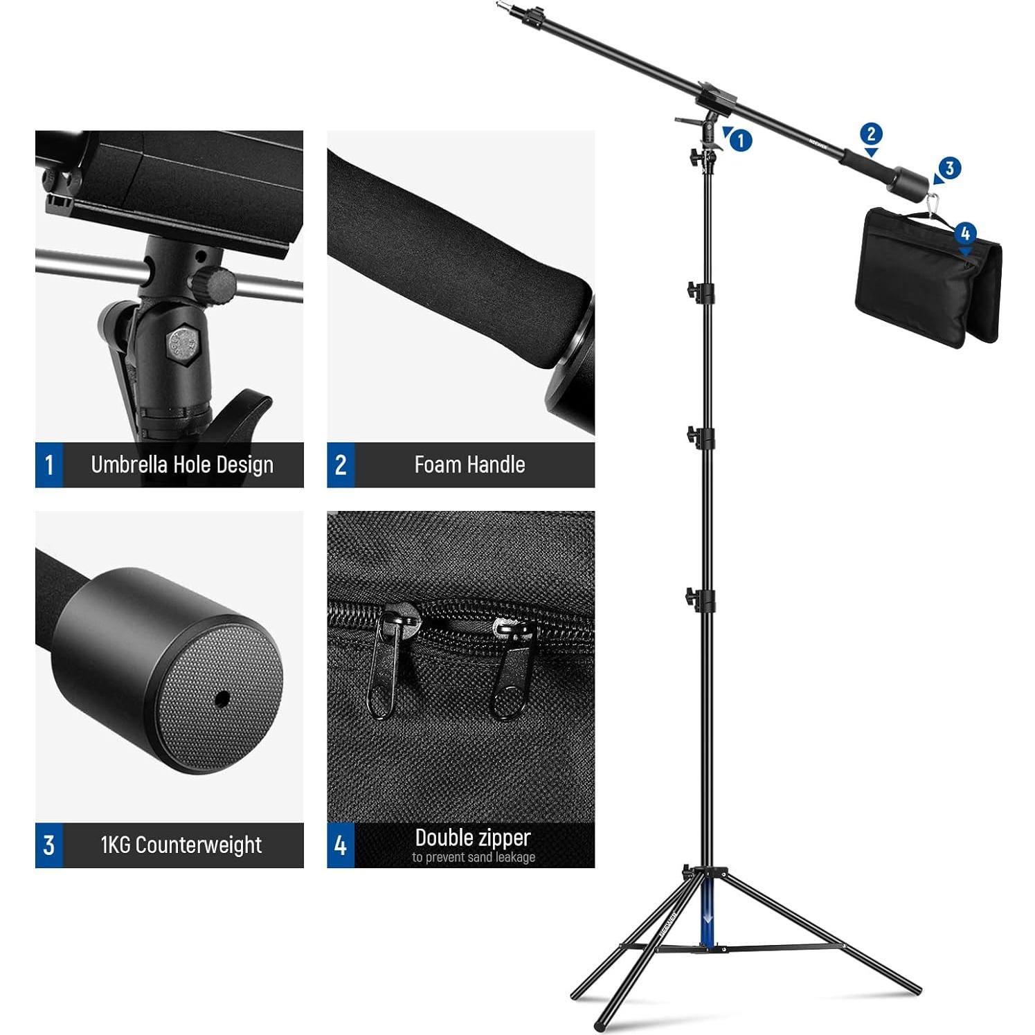 Soporte de Luz NEEWER Ajustable 3m con Brazo Jib y Contrapeso