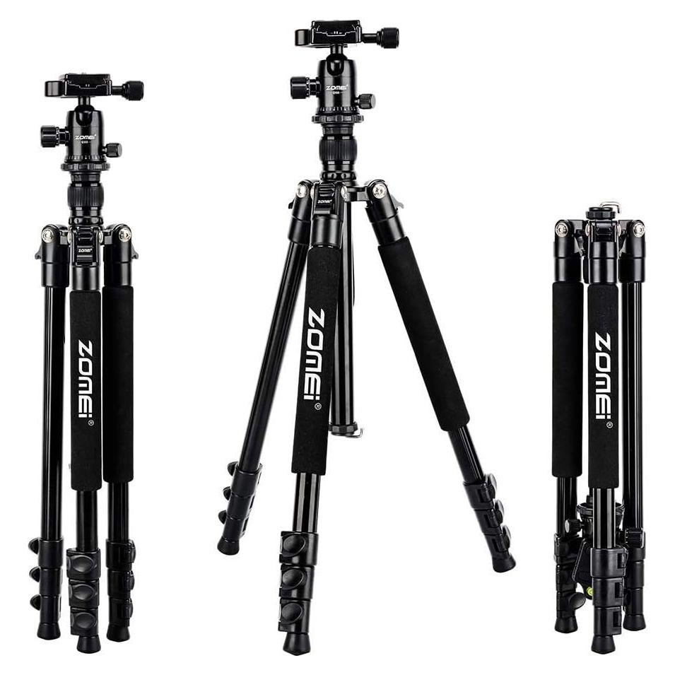 Zomei Q555 62.5'' Camera Tripod,Lightweight and Compact Aluminum Portable Travel Tripod with 360 Degree Ball Head for Vlog Nikon Canon Sony All DSLR and Digital Camera