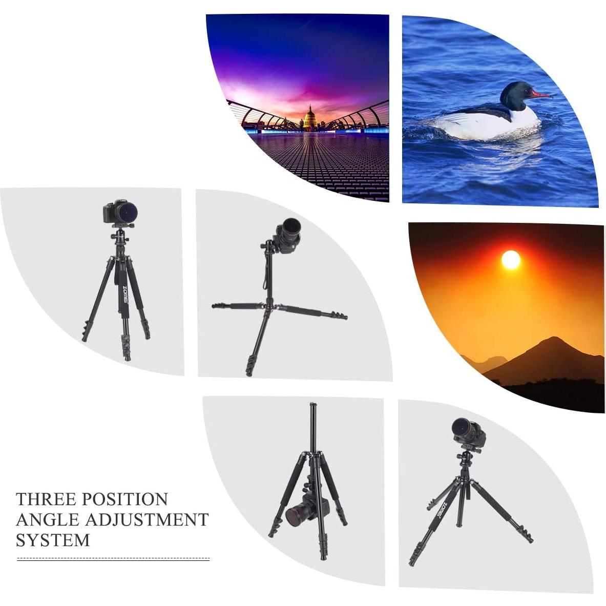 Zomei Q555 62.5'' Camera Tripod,Lightweight and Compact Aluminum Portable Travel Tripod with 360 Degree Ball Head for Vlog Nikon Canon Sony All DSLR and Digital Camera