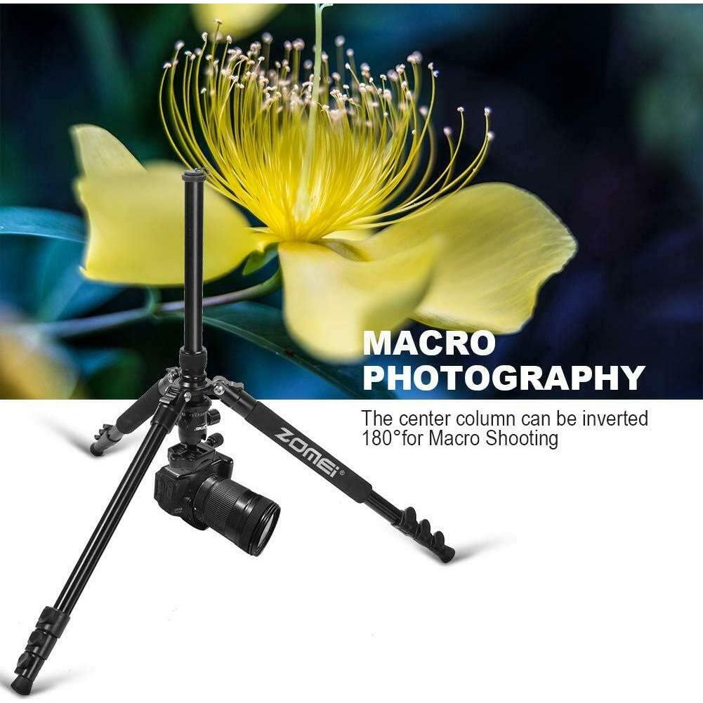 Zomei Q555 62.5'' Camera Tripod,Lightweight and Compact Aluminum Portable Travel Tripod with 360 Degree Ball Head for Vlog Nikon Canon Sony All DSLR and Digital Camera