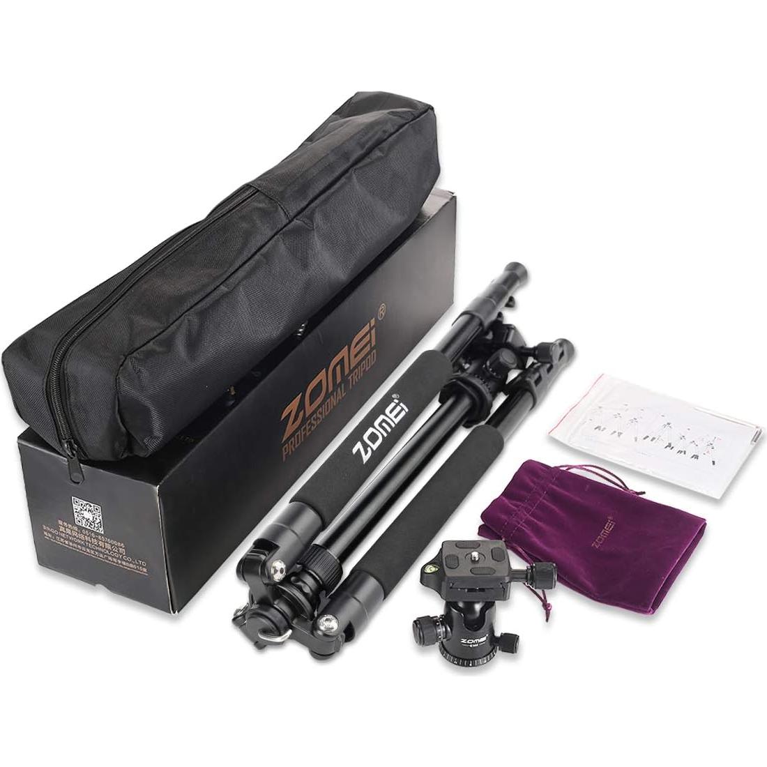 Zomei Q555 62.5'' Camera Tripod,Lightweight and Compact Aluminum Portable Travel Tripod with 360 Degree Ball Head for Vlog Nikon Canon Sony All DSLR and Digital Camera