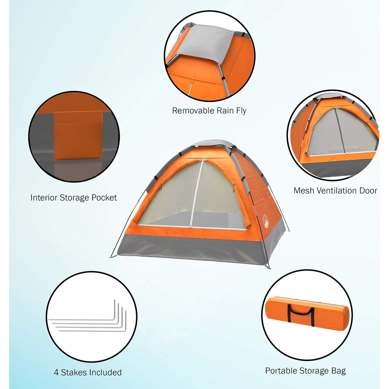 Carpa de Camping Wakeman para 2 Personas Impermeable Naranja