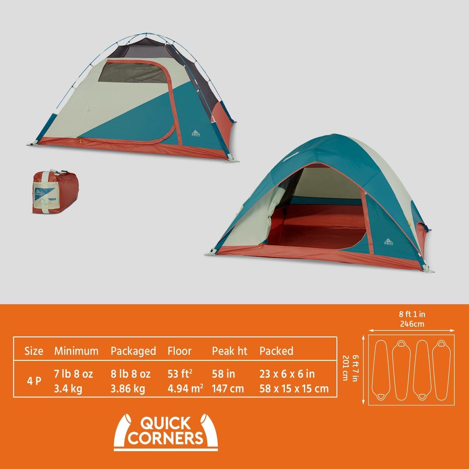 Kelty Discovery Basecamp Backpacking Tent, 4 or 6 Person Camping Backpacking Shelter, Large Capacity, Fast Setup and Easy Tear Down, Stuff Sack Included