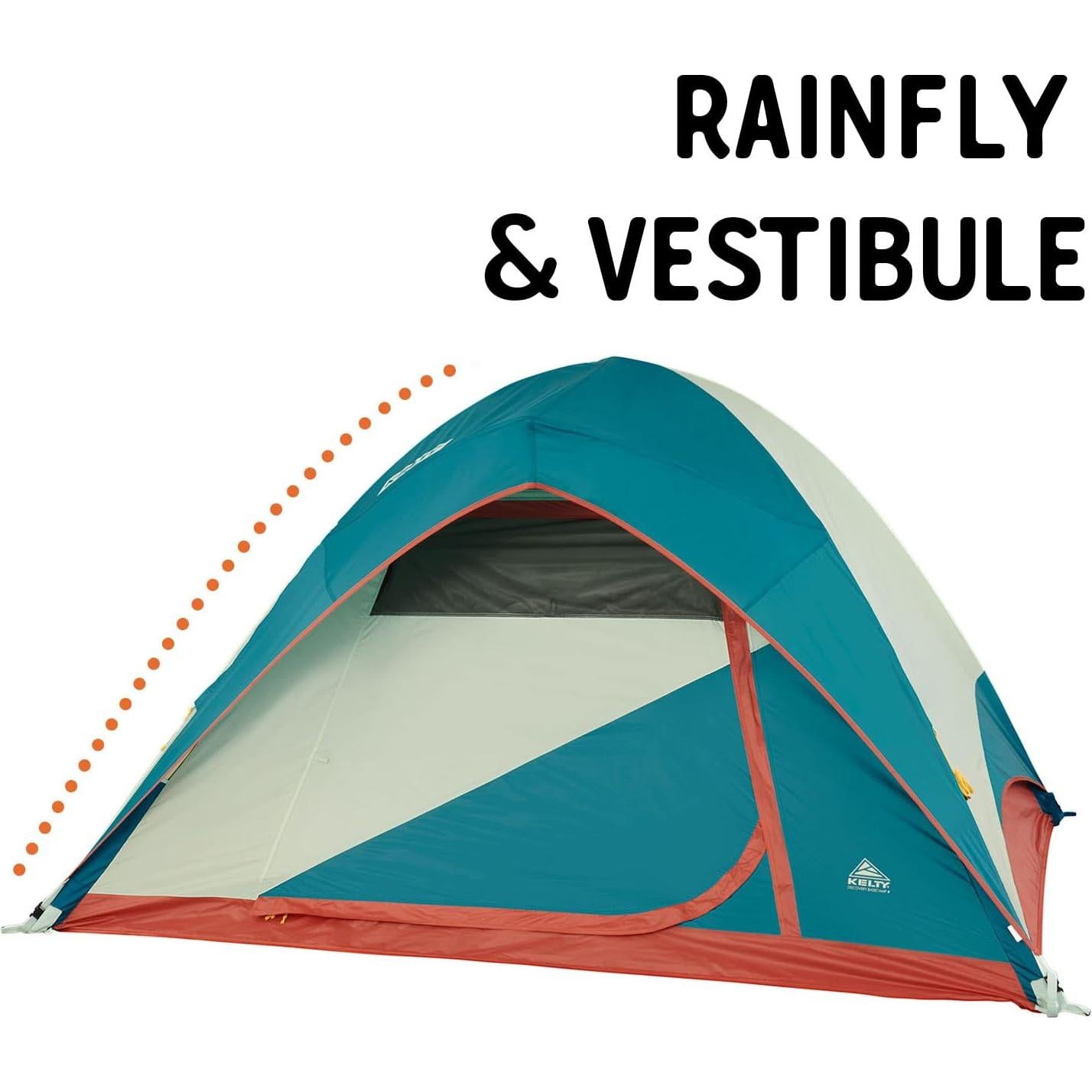 Kelty Discovery Basecamp Backpacking Tent, 4 or 6 Person Camping Backpacking Shelter, Large Capacity, Fast Setup and Easy Tear Down, Stuff Sack Included