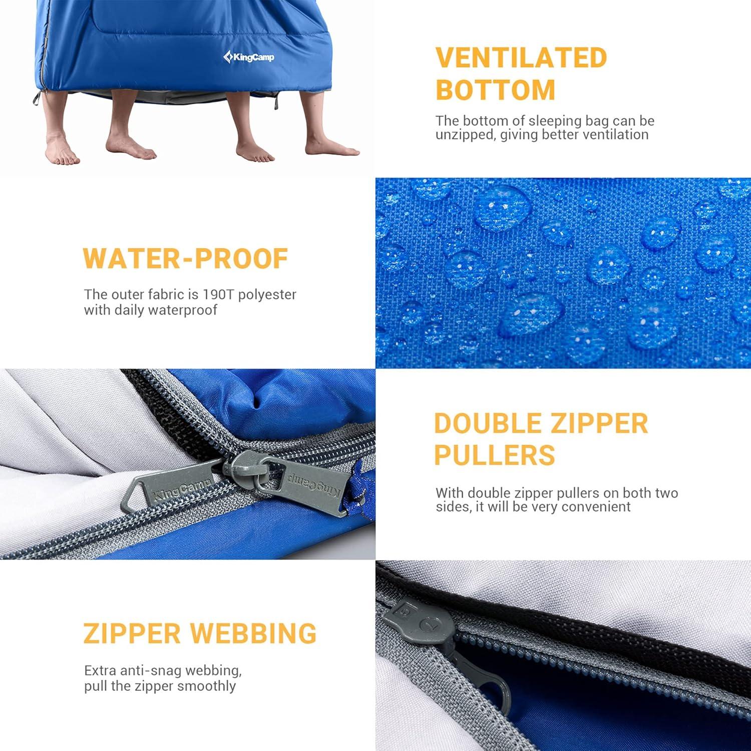 Saco de Dormir Doble KingCamp KS3143 Azul 220x150 cm 20°C