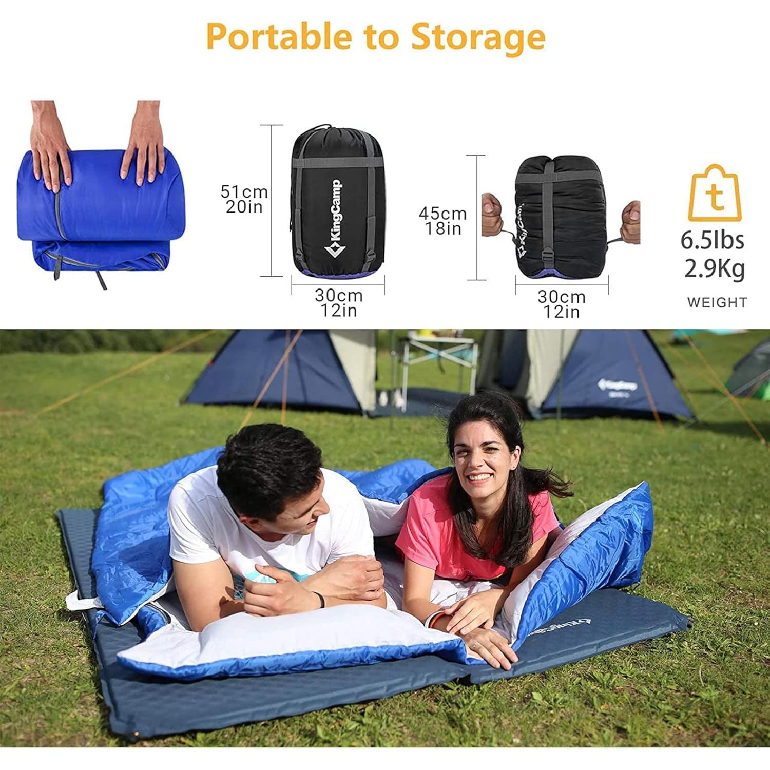 Saco de Dormir Doble KingCamp KS3143 Azul 220x150 cm 20°C