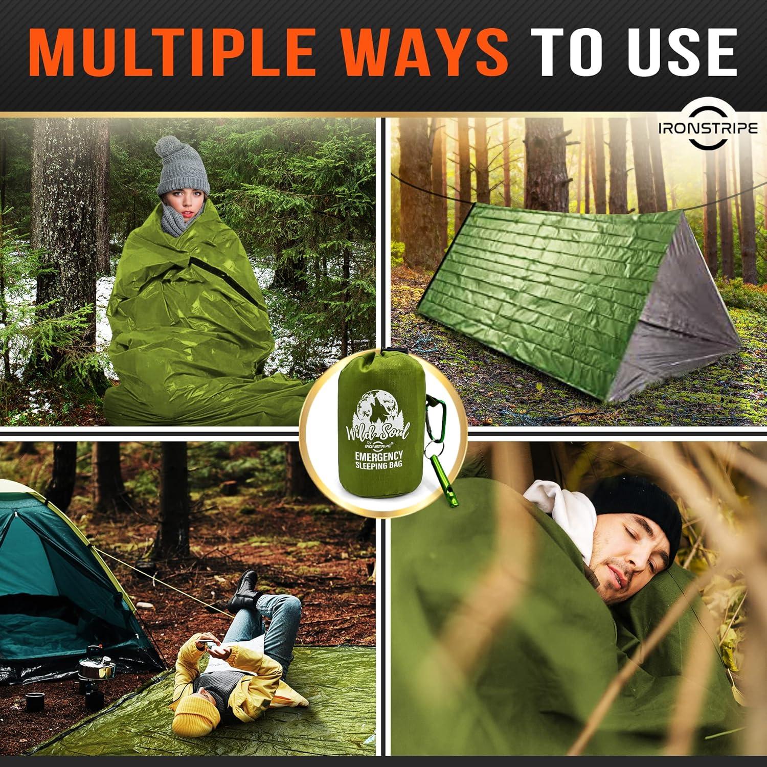 Saco de Dormir de Supervivencia XL Ironstripe - Impermeable y Térmico