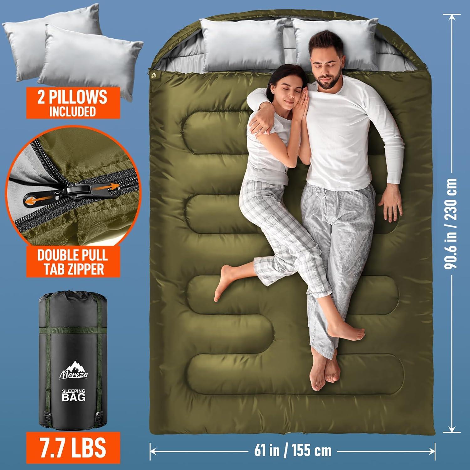 Saco de Dormir Doble MEREZA XL Queen para Camping y Senderismo