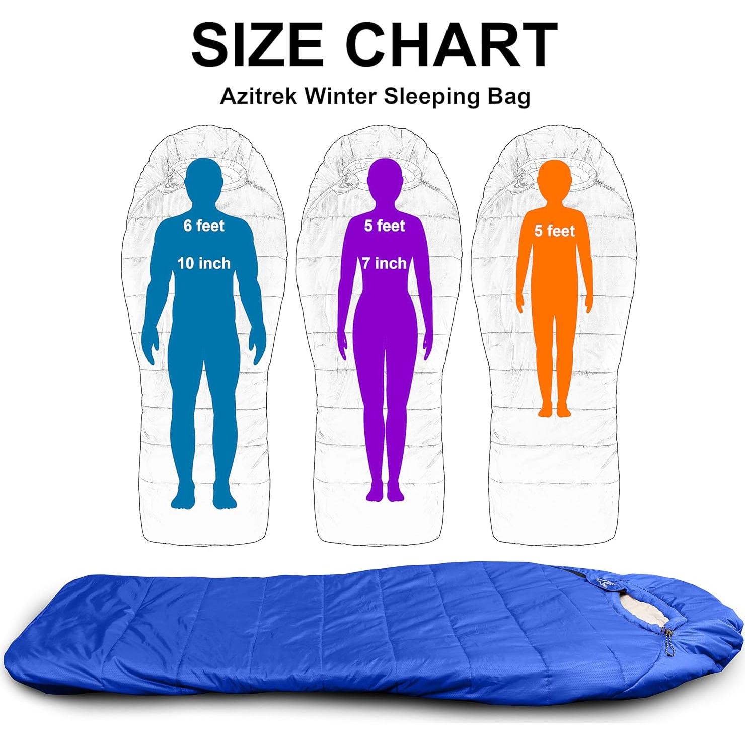 Saco de dormir AZITREK XL Momia 0°C Impermeable 4 Temporadas