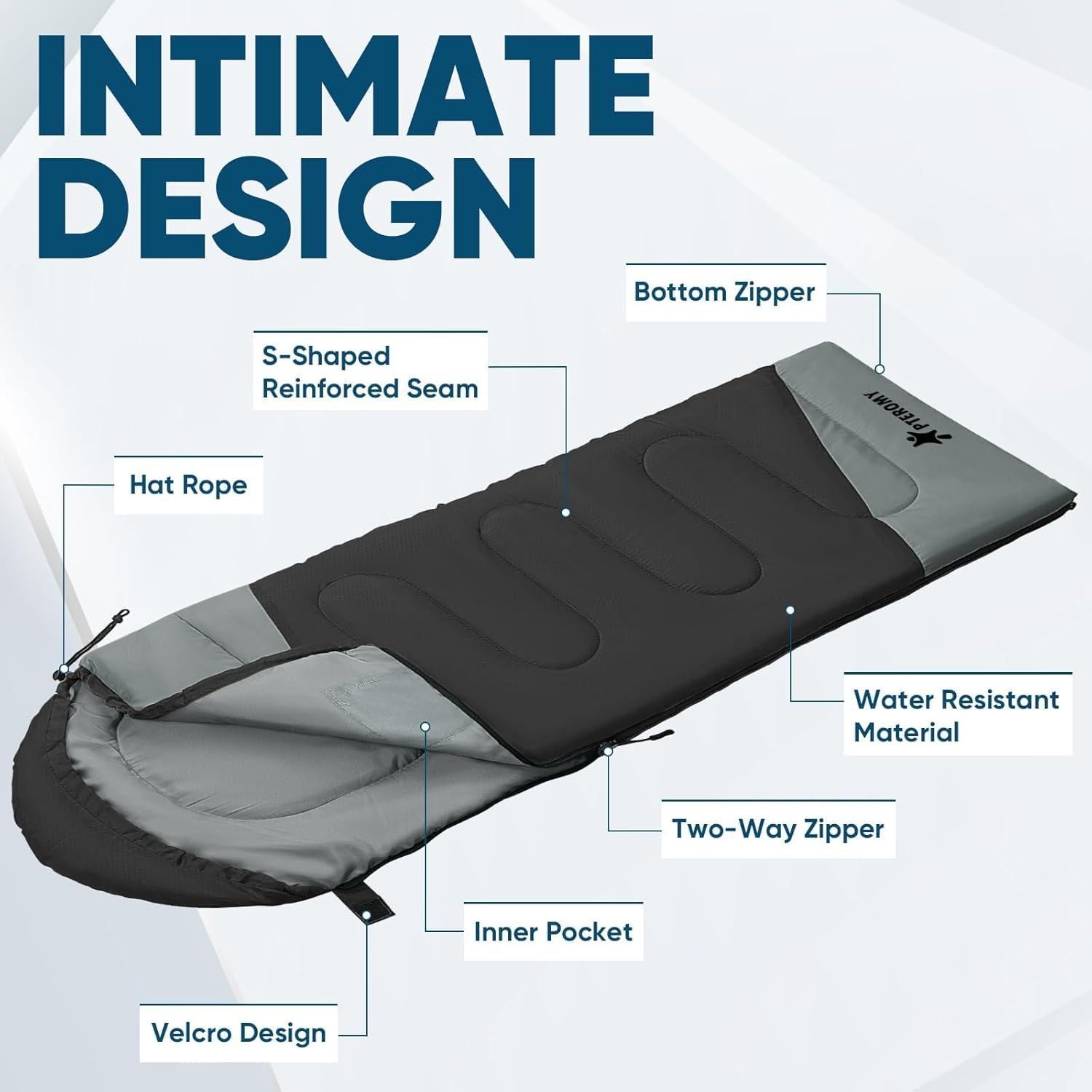 Saco de Dormir PTEROMY 220 cm Resistente al Agua para Adultos