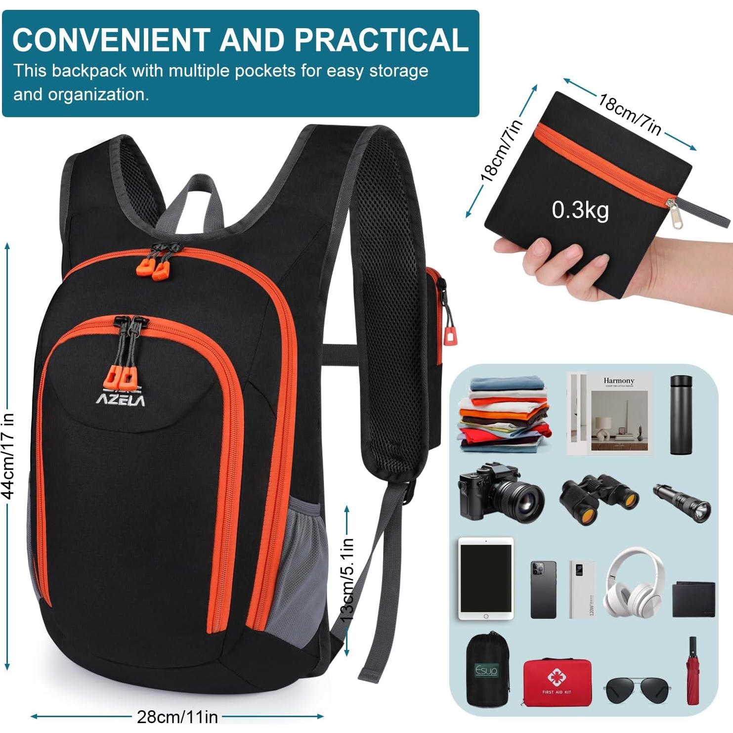 Mochila Plegable 15L Esup Negra para Senderismo y Viajes