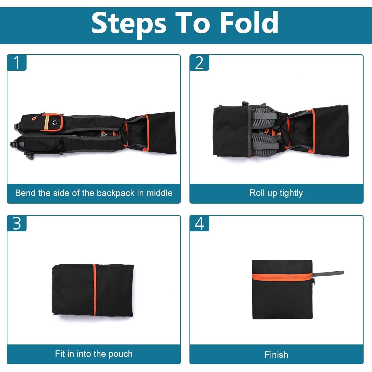 Mochila Plegable 15L Esup Negra para Senderismo y Viajes