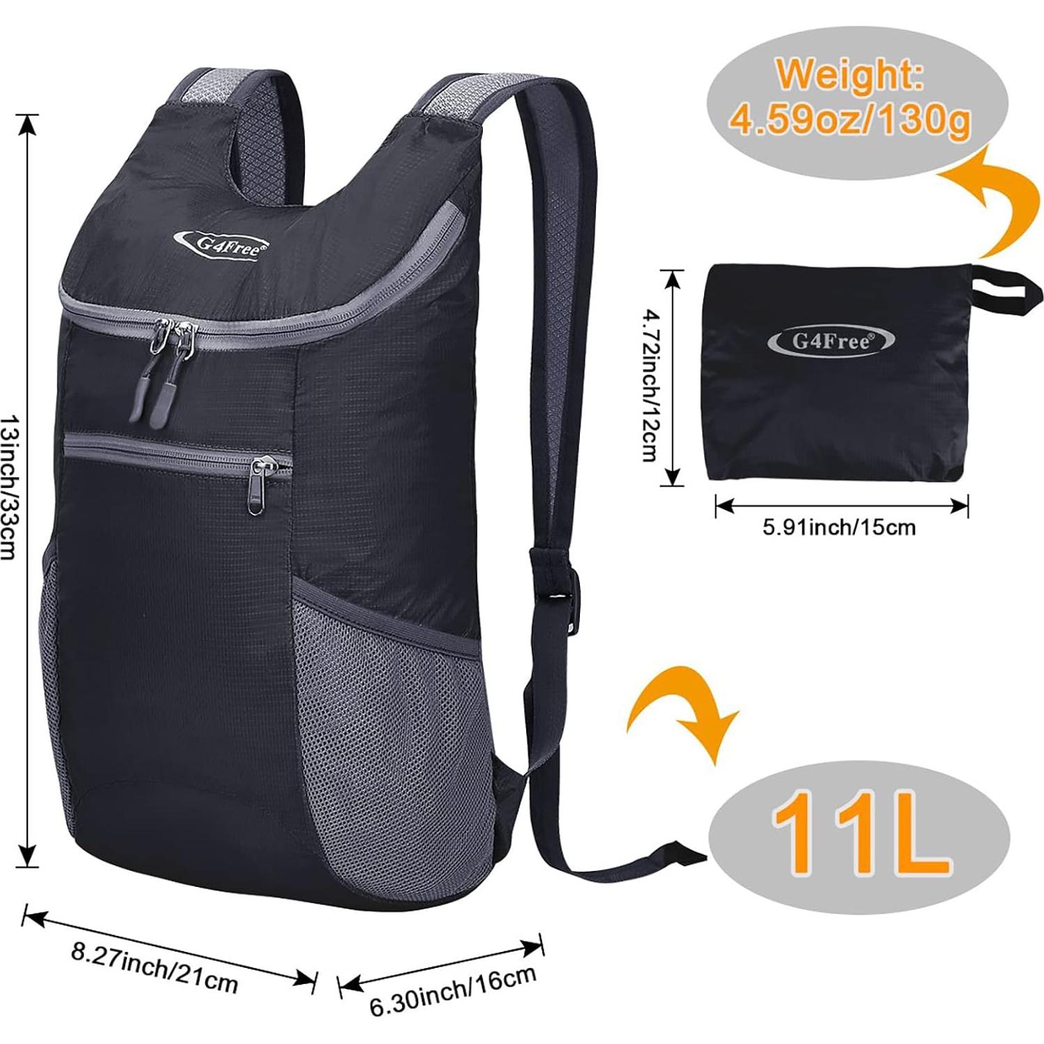 Mochila de Senderismo Plegable G4Free 11L Unisex Negra