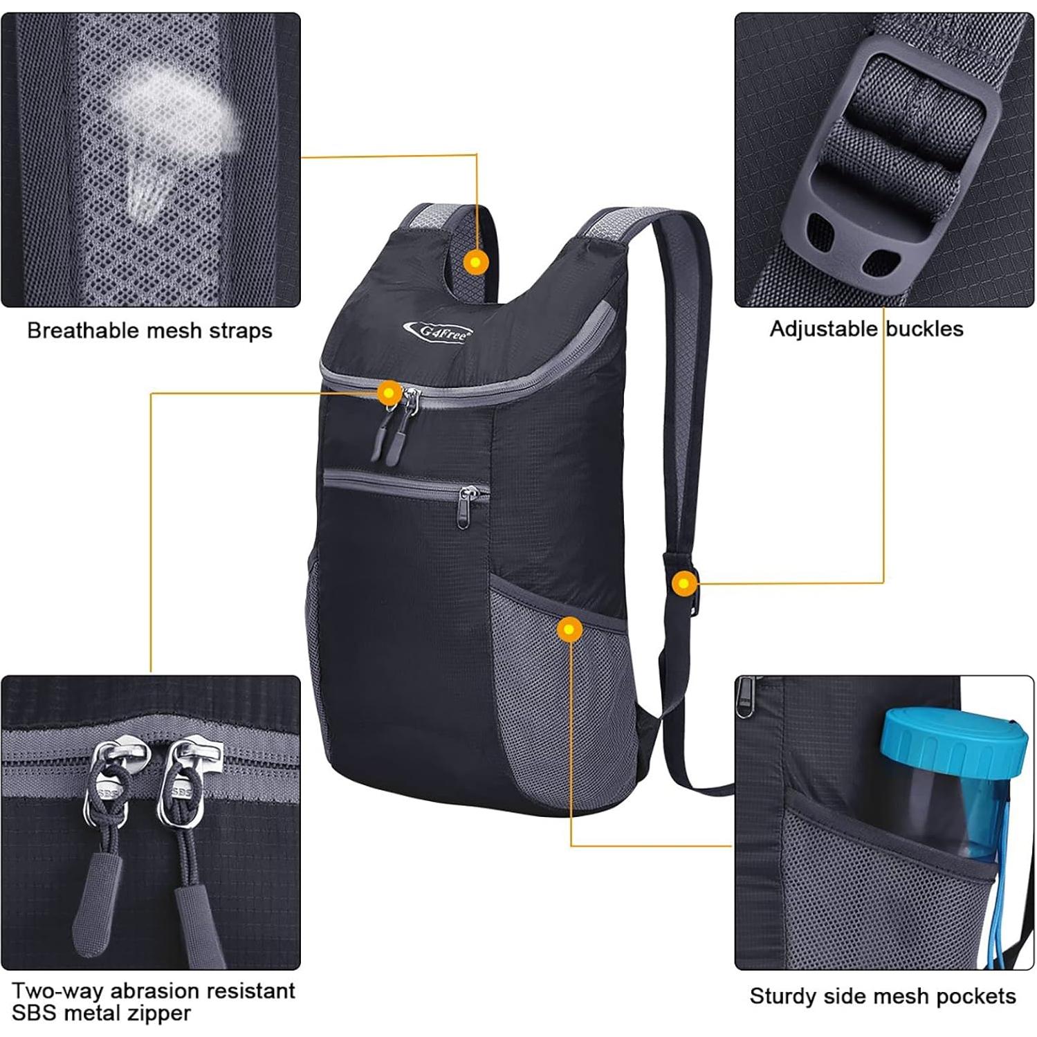 Mochila de Senderismo Plegable G4Free 11L Unisex Negra