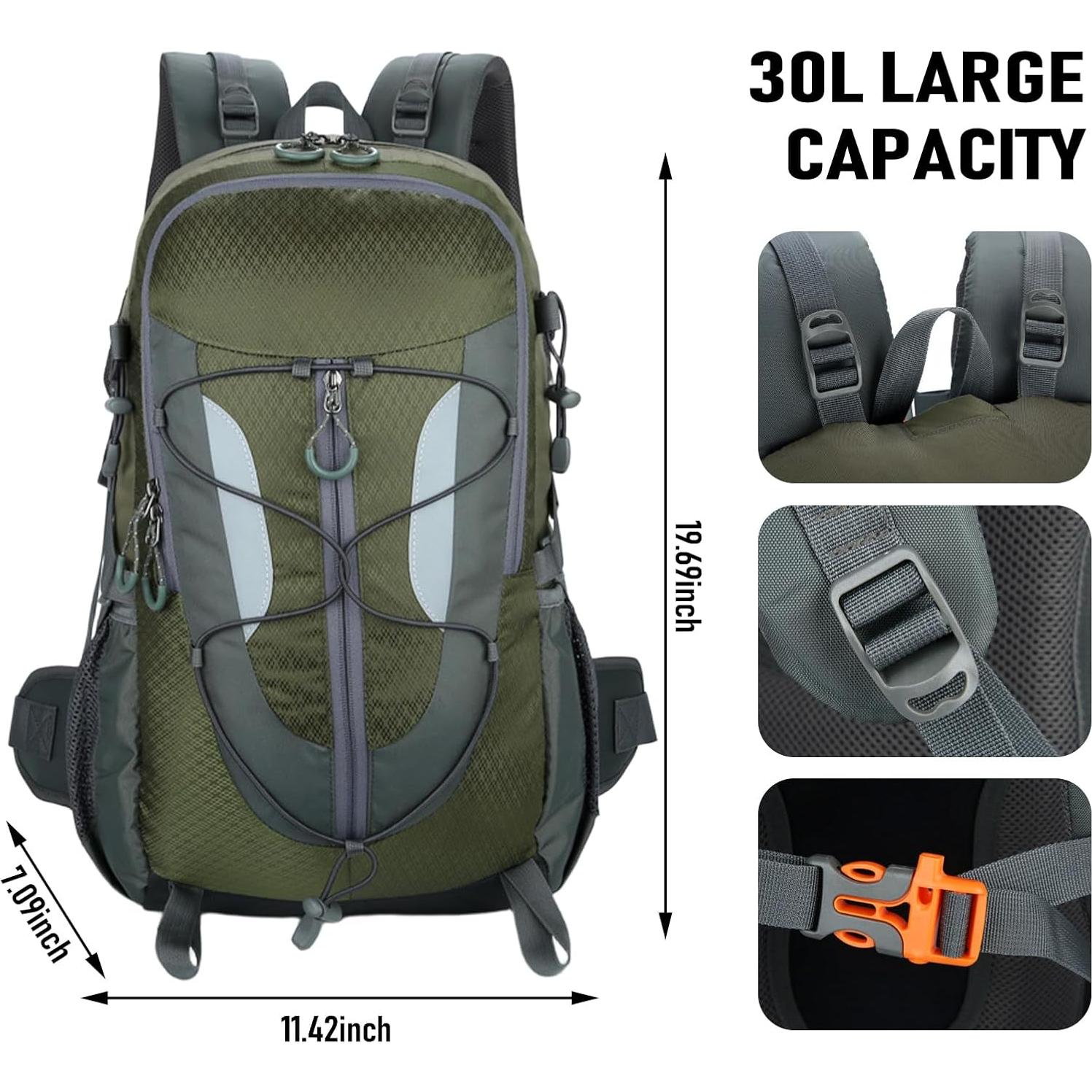 Mochila de Senderismo 30L NPJGKY Impermeable Verde Militar