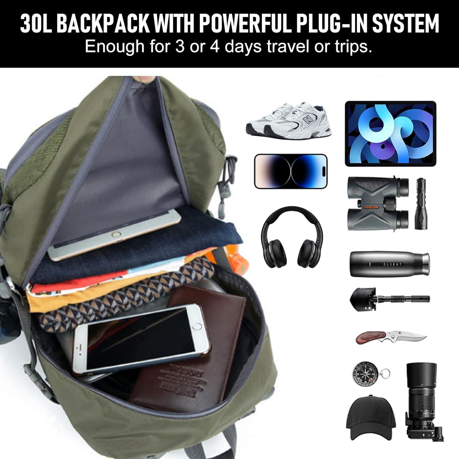 Mochila de Senderismo 30L NPJGKY Impermeable Verde Militar