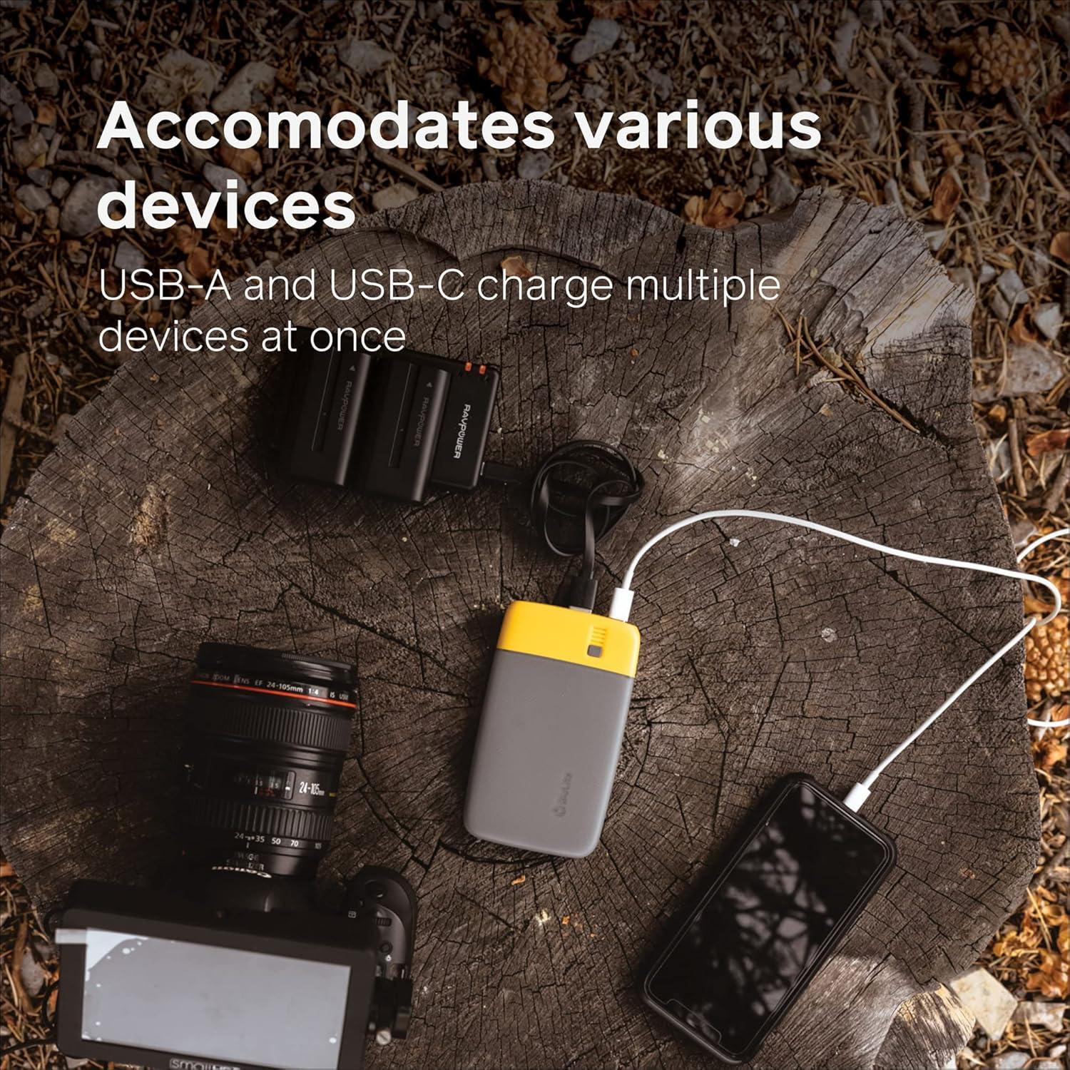 BioLite, Charge 20 PD, 6,000 mAh Multiple Device Portable Power Bank, 18 W USB-C in/Out and USB-A Out