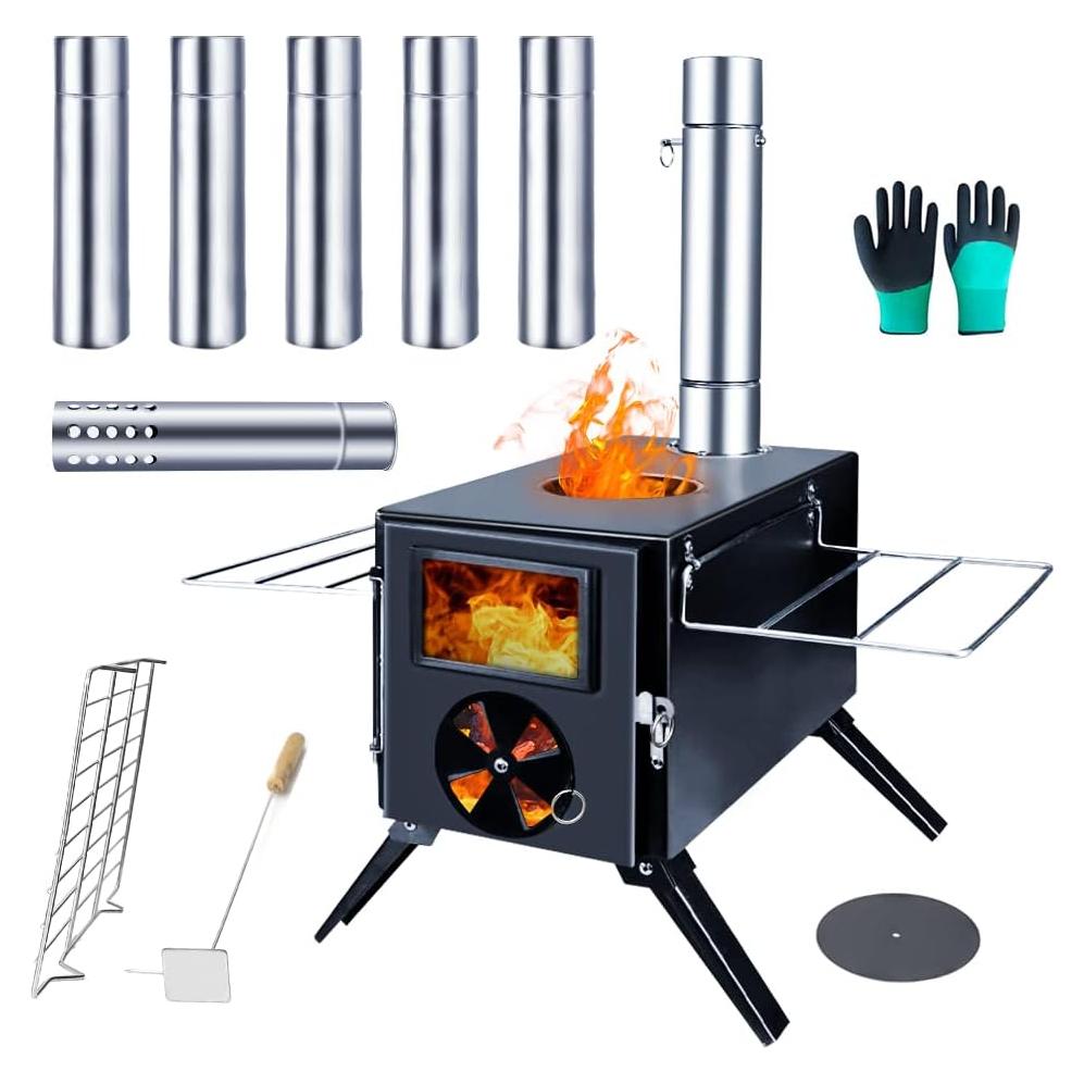 Estufa de Madera Fitinhot Negra para Camping Plegable 7 kg