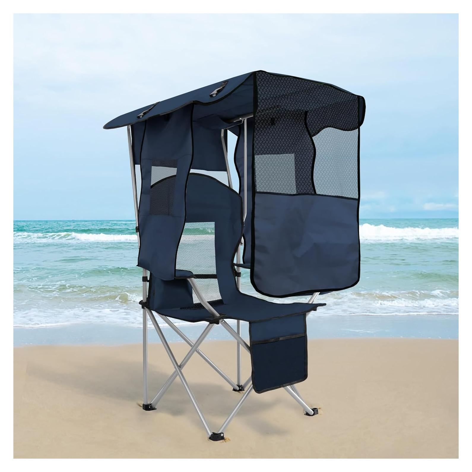 Silla de Camping Plegable ptlsy con Dosel y Portavasos Marino