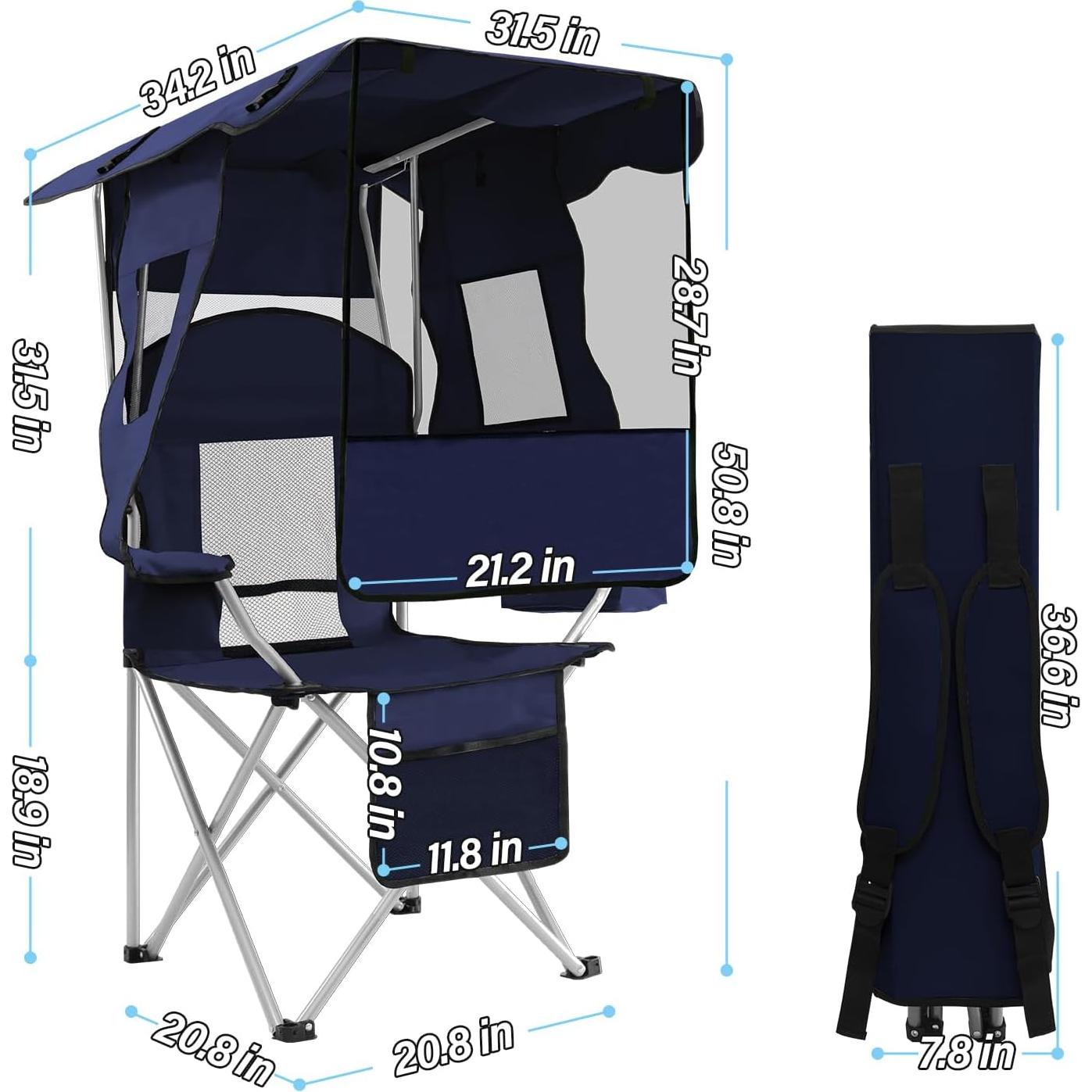 Silla de Camping Plegable ptlsy con Dosel y Portavasos Marino