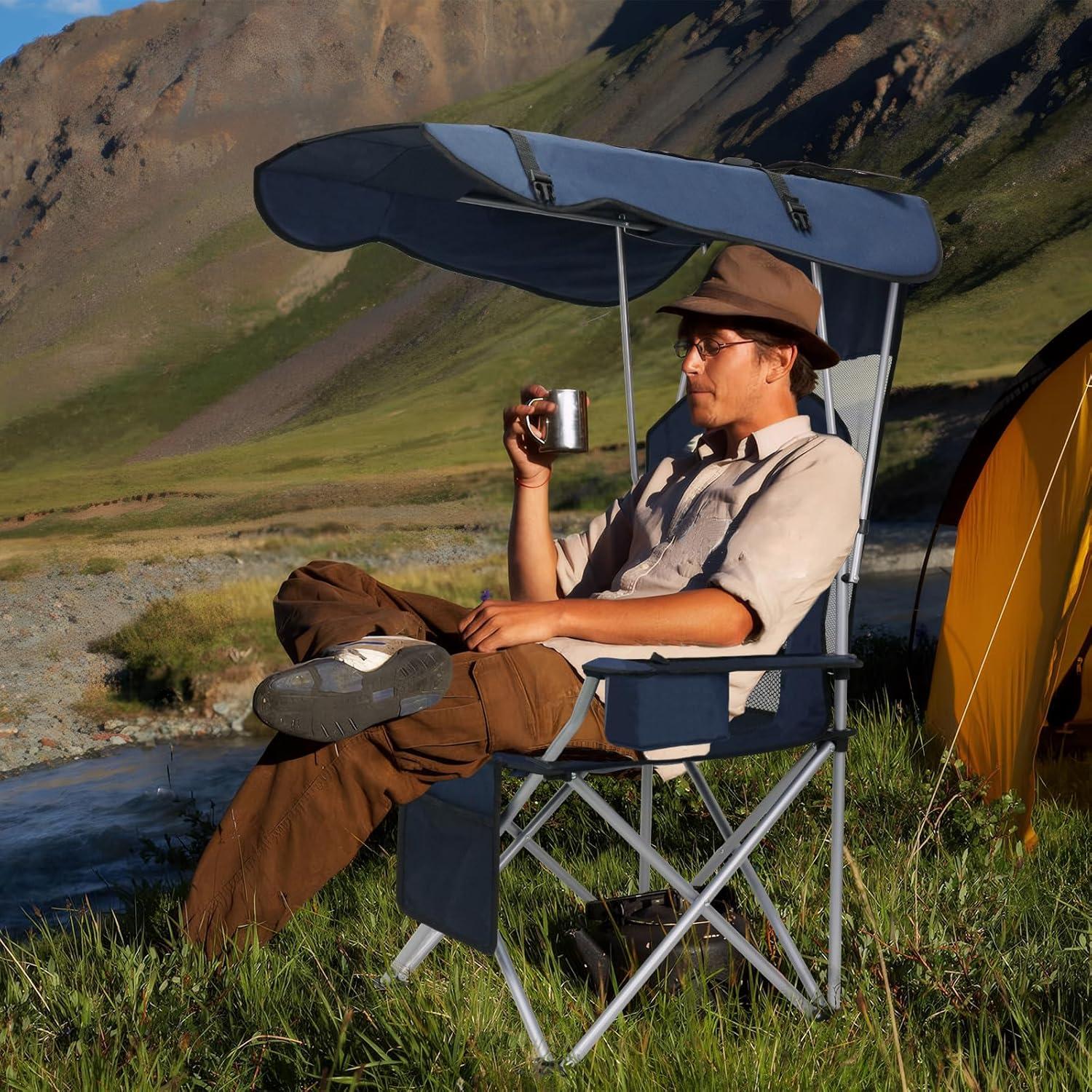 Silla de Camping Plegable ptlsy con Dosel y Portavasos Marino