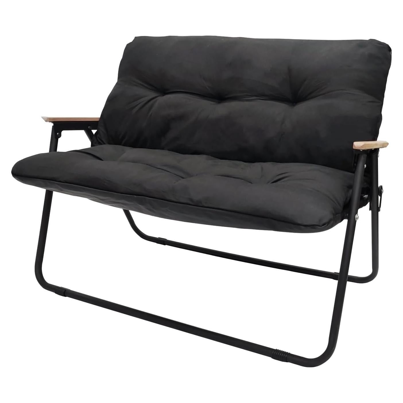 Silla de Camping Loveseat Plegable ptlsy con Cojín Negro
