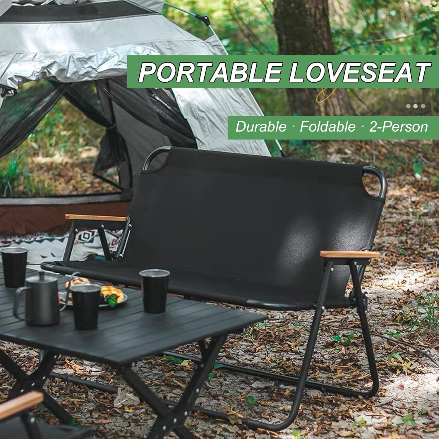 Silla de Camping Loveseat Plegable ptlsy con Cojín Negro