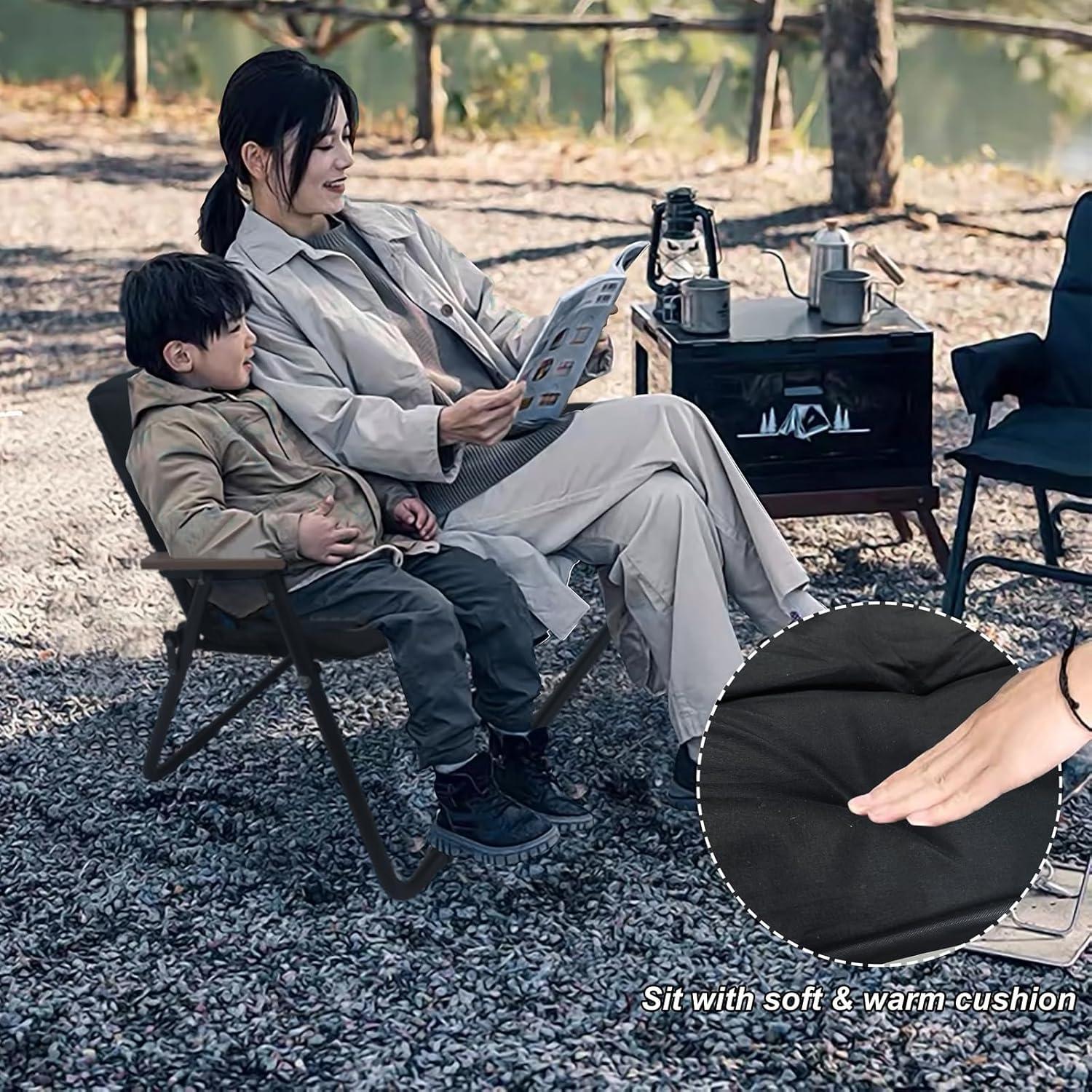 Silla de Camping Loveseat Plegable ptlsy con Cojín Negro