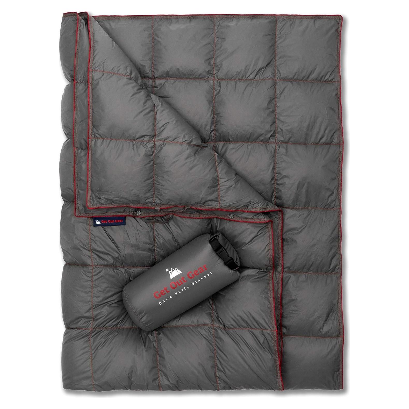 Manta de Camping Bouffi Get Out Gear - Plumas, 203x137cm, Gris