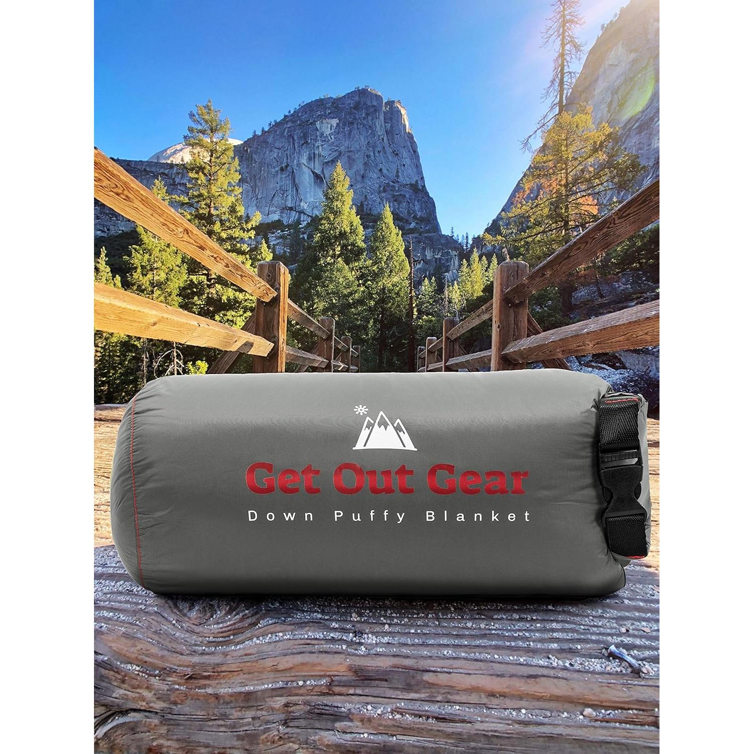 Manta de Camping Bouffi Get Out Gear - Plumas, 203x137cm, Gris