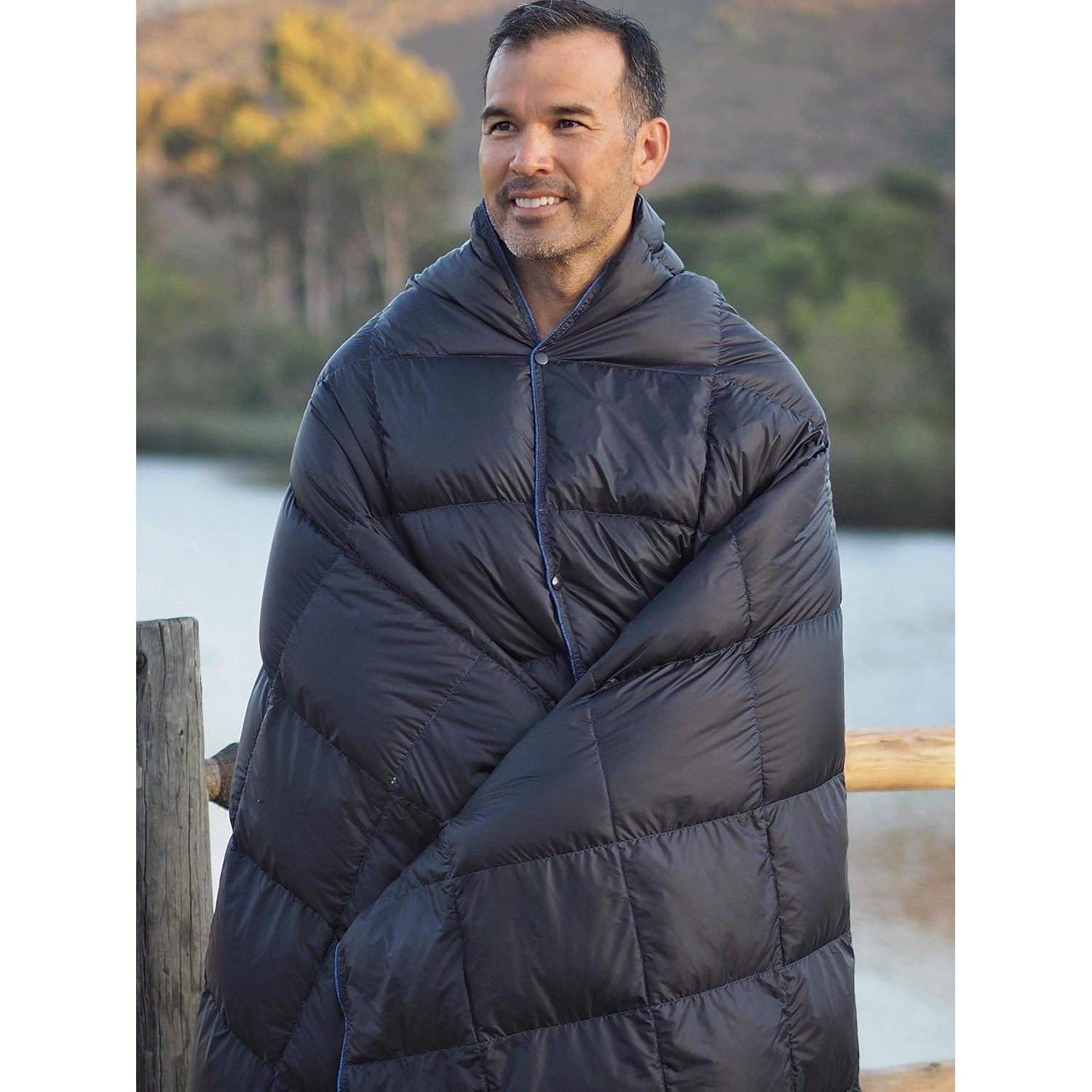 Manta de Camping Bouffi Get Out Gear - Plumas, 203x137cm, Gris