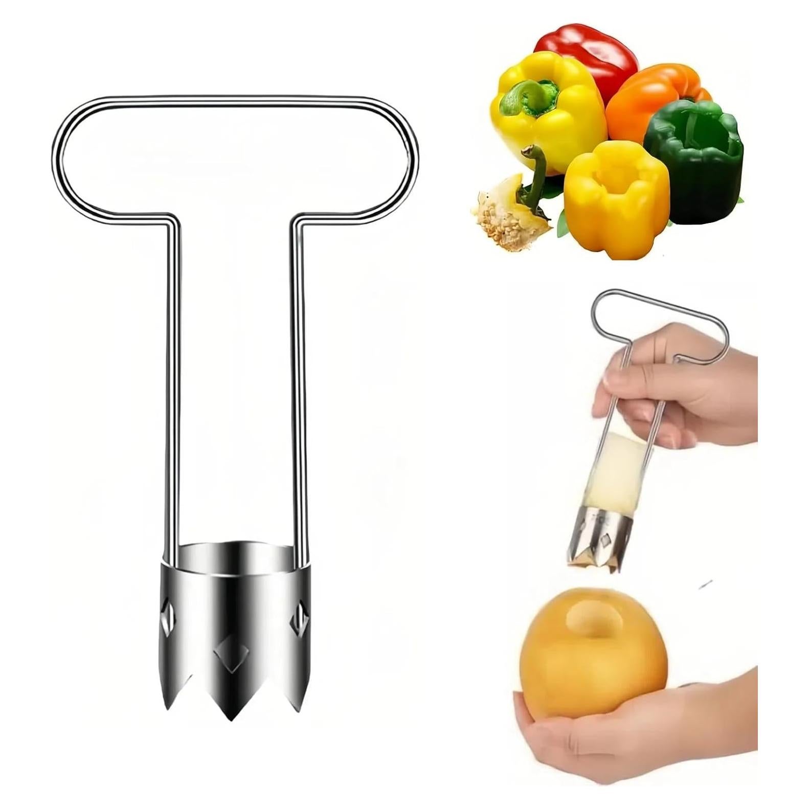 Stainless Steel Multifunctional Fruit and Vegetable Corer Remover, Red Bell Pepper Seed Corer, Apple Corer Remover, Vegetable Corers Tools Cutter Pepper Seed Remover Tool for Kitchen Gadget (#1, 1PCS)