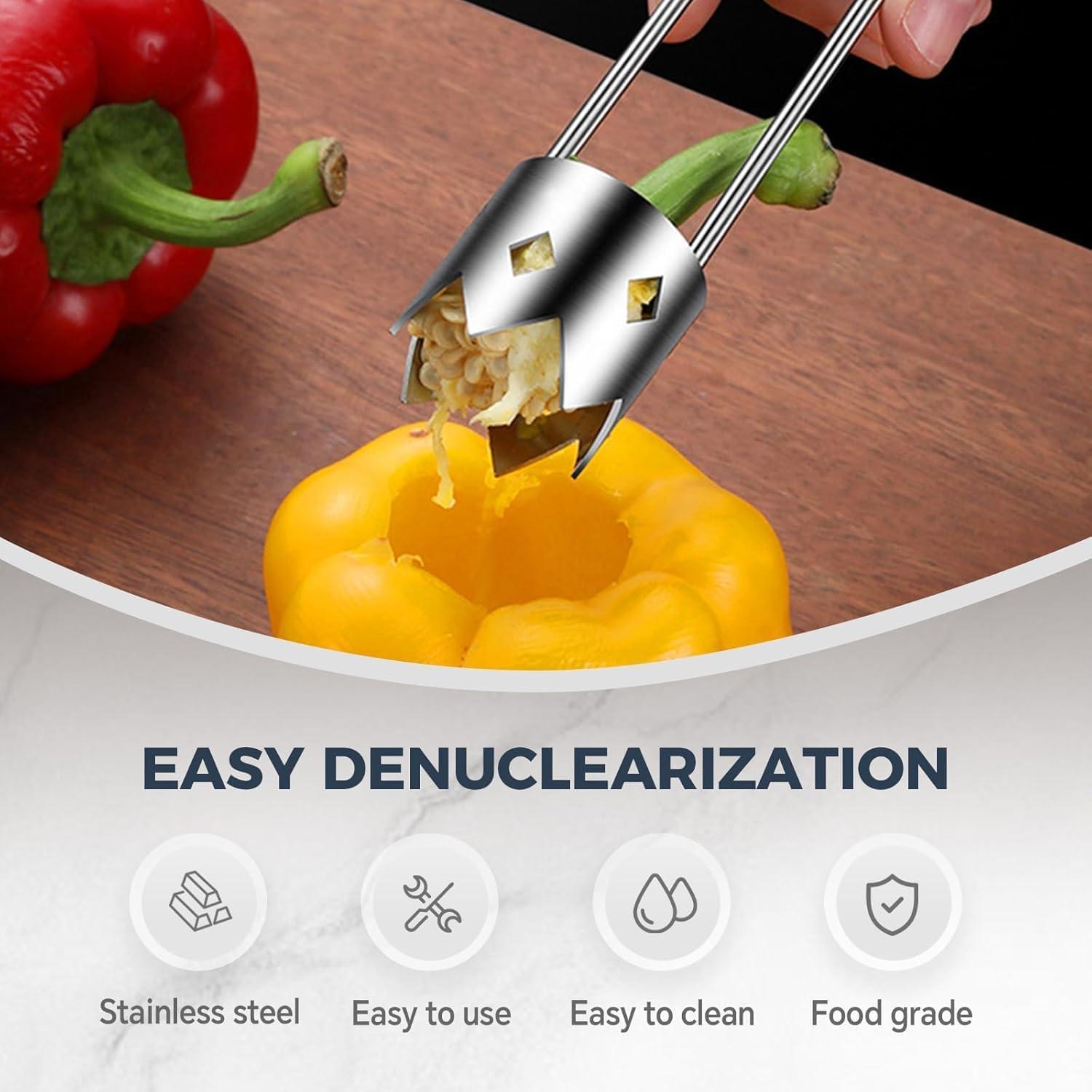 Stainless Steel Multifunctional Fruit and Vegetable Corer Remover, Red Bell Pepper Seed Corer, Apple Corer Remover, Vegetable Corers Tools Cutter Pepper Seed Remover Tool for Kitchen Gadget (#1, 1PCS)