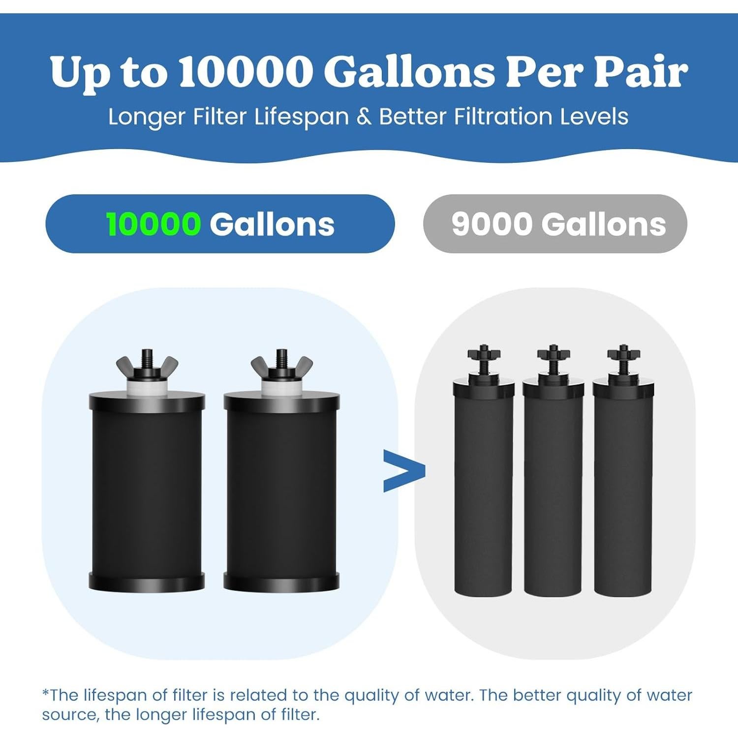 PF-1 Black Thickened Purification Elements,Replacement Filters for ProOne® and Berkey® Filters,ProOne® Big+ or Berkey® Big Countertop Gravity Water Filter System and Purewell System (2 Pack)