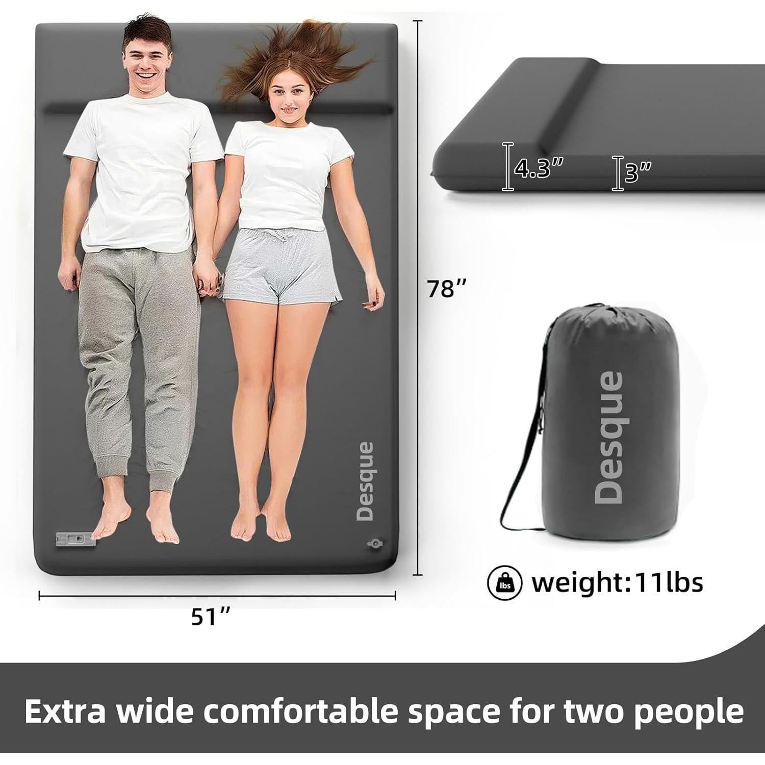 Colchón de Camping Autoinflable Desque Completo 200x130 cm