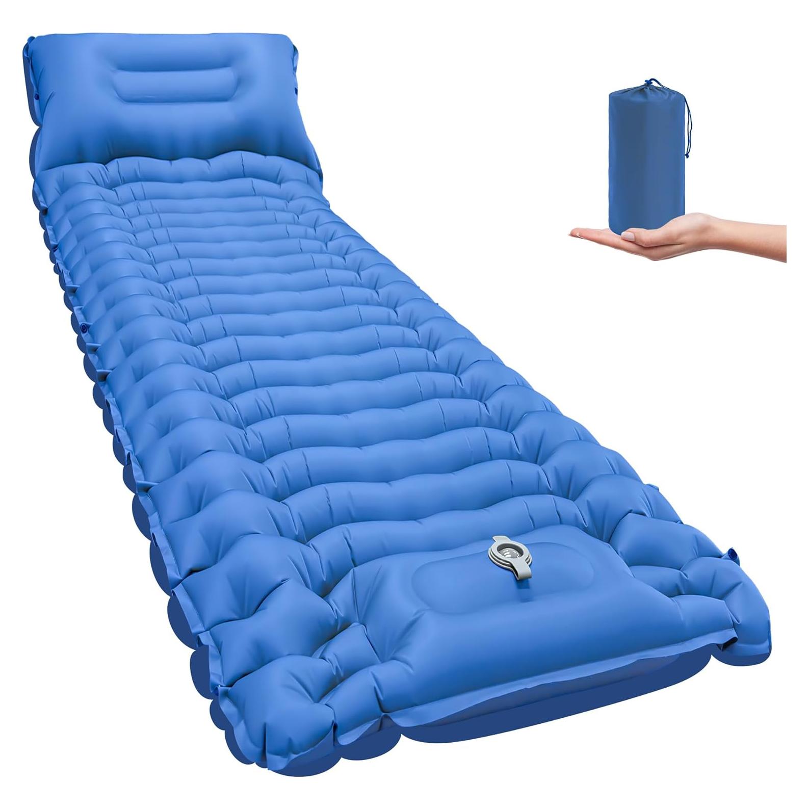 Sleeping Pad for Camping, Backpacking Self Inflating Sleeping Pad Ultra Lightweight, Air Inflatable Foldable Camp Hiking Sleep Mat for Outdoor Tent 4 inch Thick, Navy Blue