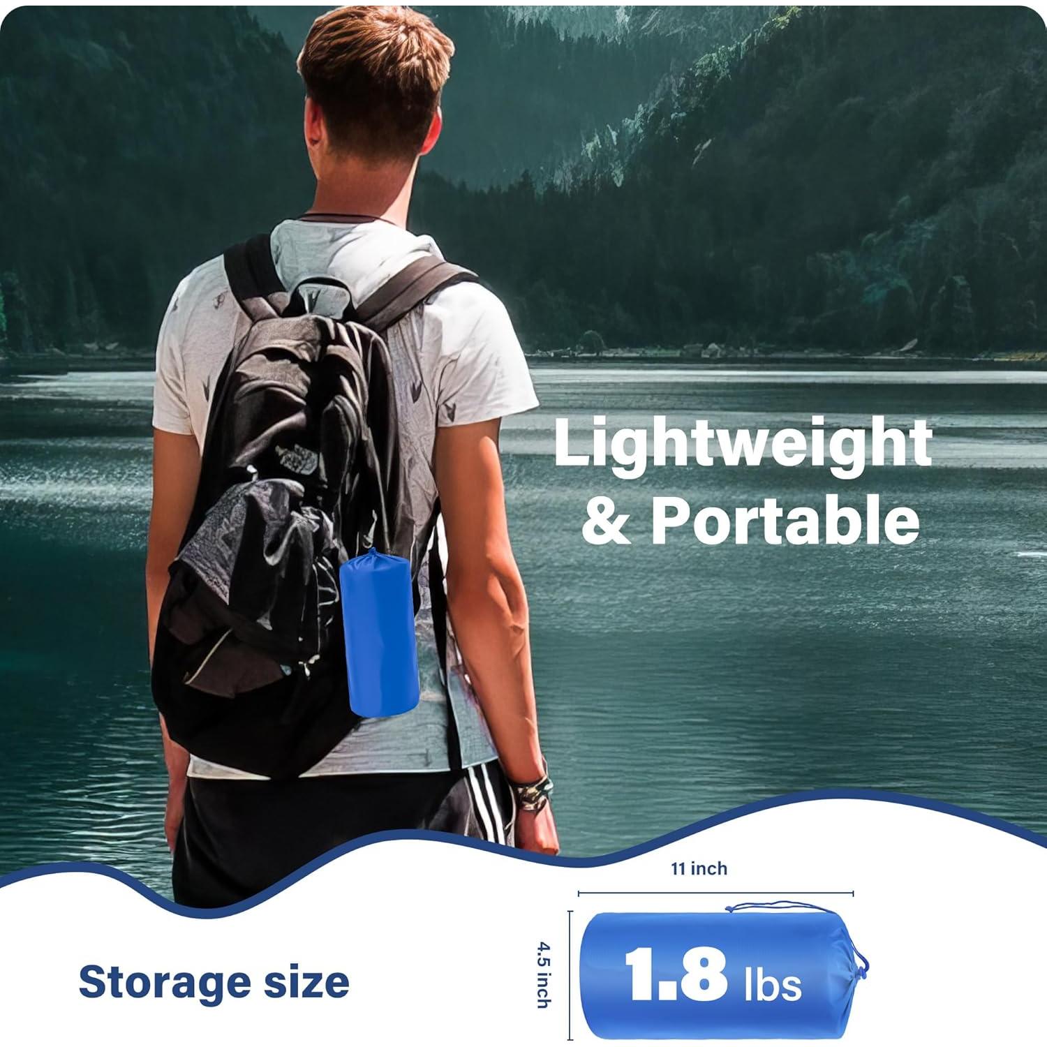 Sleeping Pad for Camping, Backpacking Self Inflating Sleeping Pad Ultra Lightweight, Air Inflatable Foldable Camp Hiking Sleep Mat for Outdoor Tent 4 inch Thick, Navy Blue